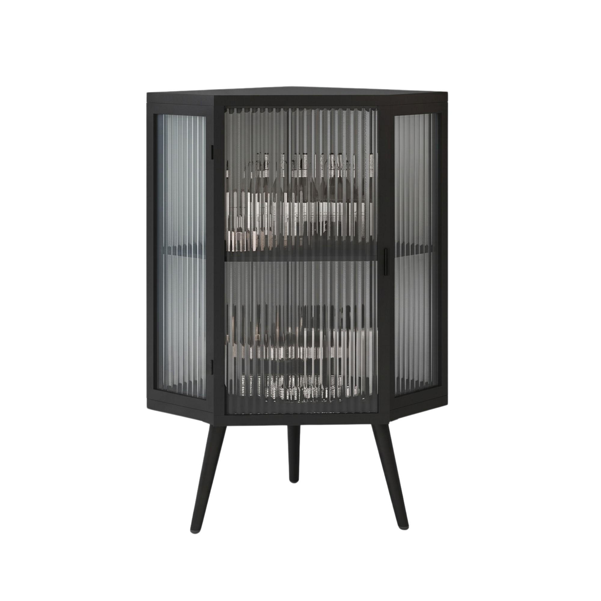 ECKSCHRANK Schwarz Metall & Glas 80cm mit 2 Ebenen & Tür - Schwarz, Metall (56/80/42.5cm) - Urban Meuble