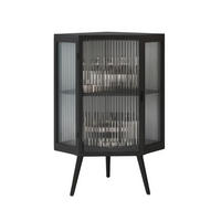 ECKSCHRANK Schwarz Metall & Glas 80cm mit 2 Ebenen & Tür - Schwarz, Metall (56/80/42.5cm) - Urban Meuble