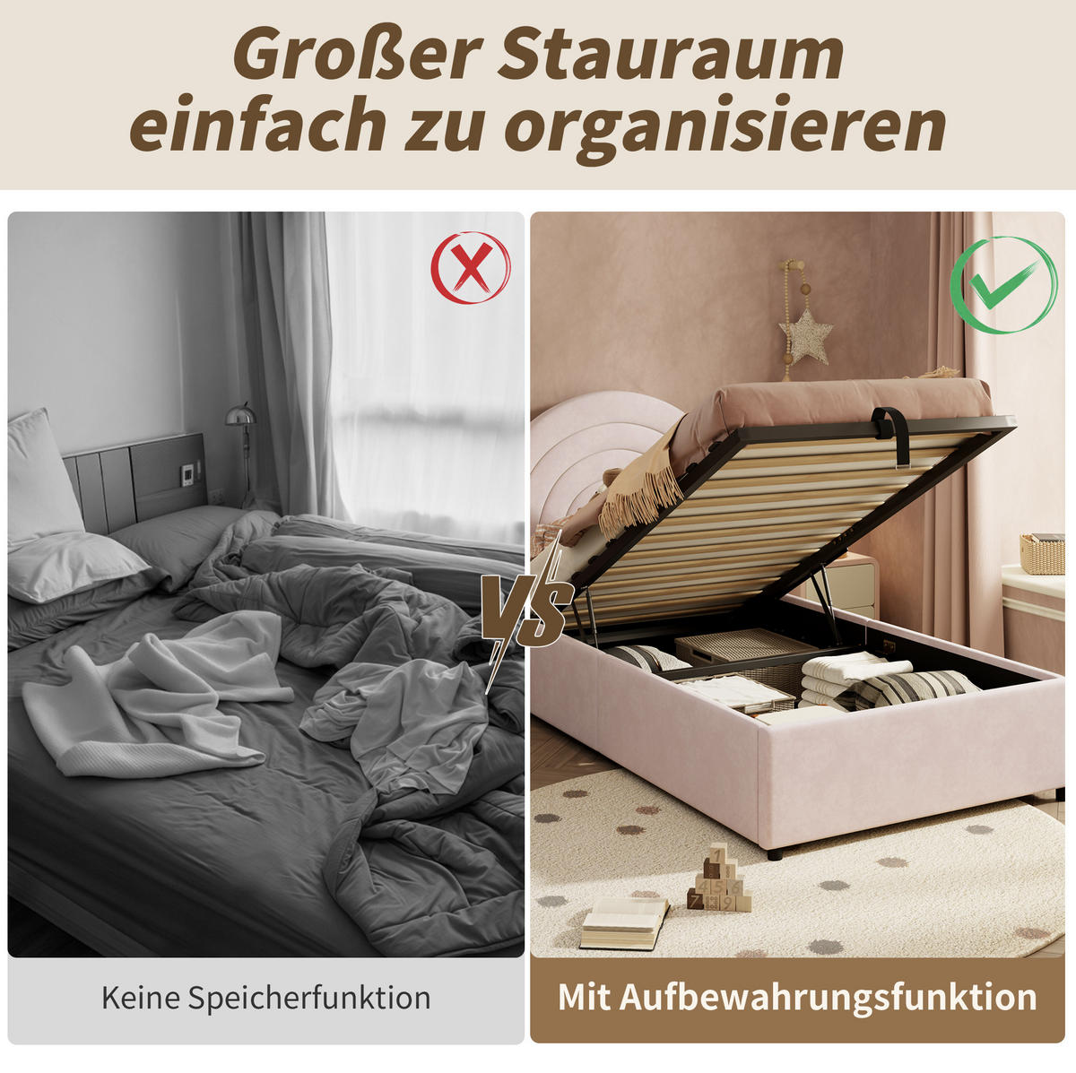 KINDERBETT 90/200 cm mit hydraulischem Bettkasten, Samtbezug und gepolstertem Kopfteil, Pink - Rosa, Textil (90/200cm) - Redom