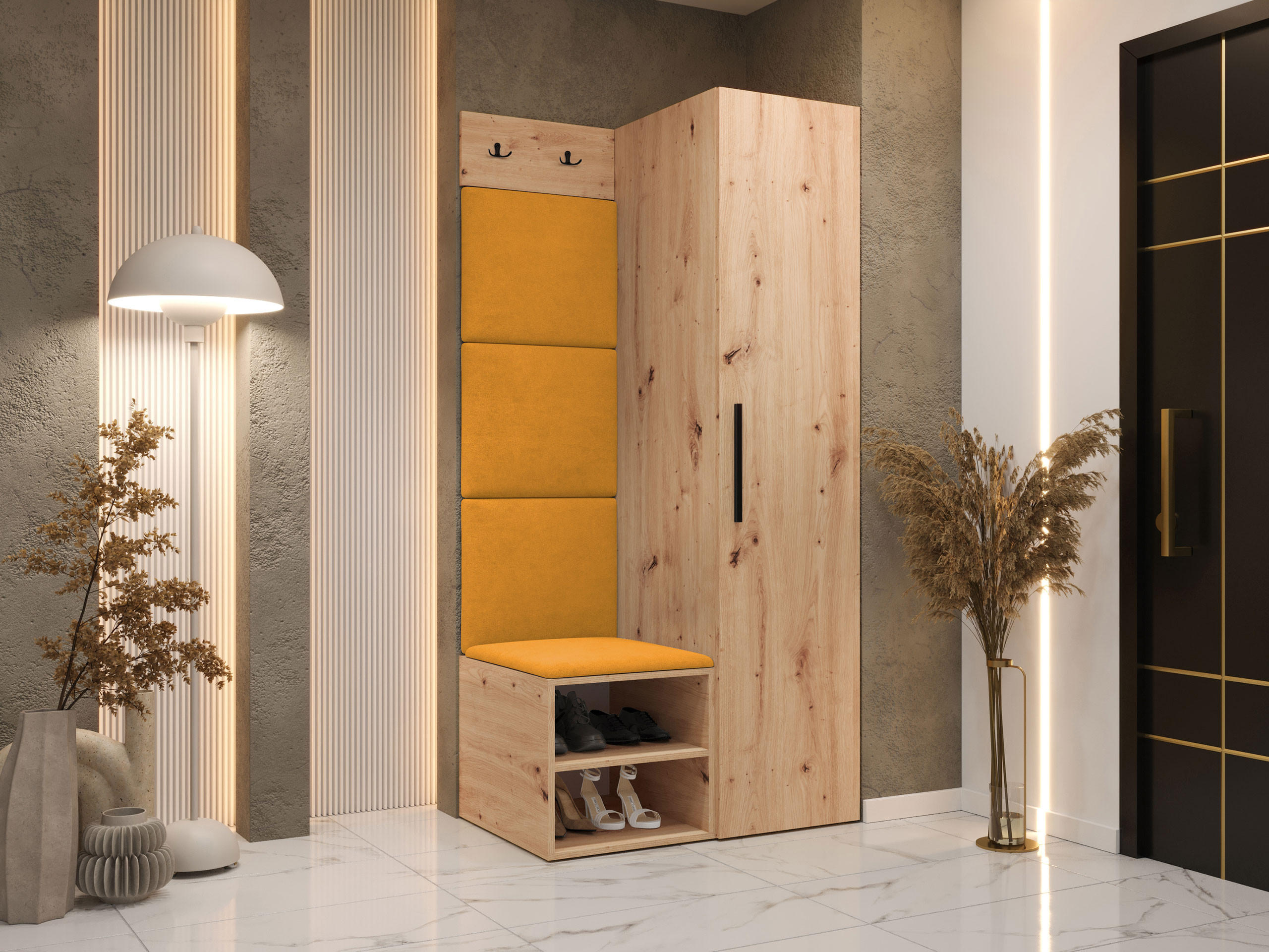 GARDEROBEN-SET Medi III - Schwarz/Orange, Holzwerkstoff/Kunststoff (40/191/50cm) - MIRJAN24