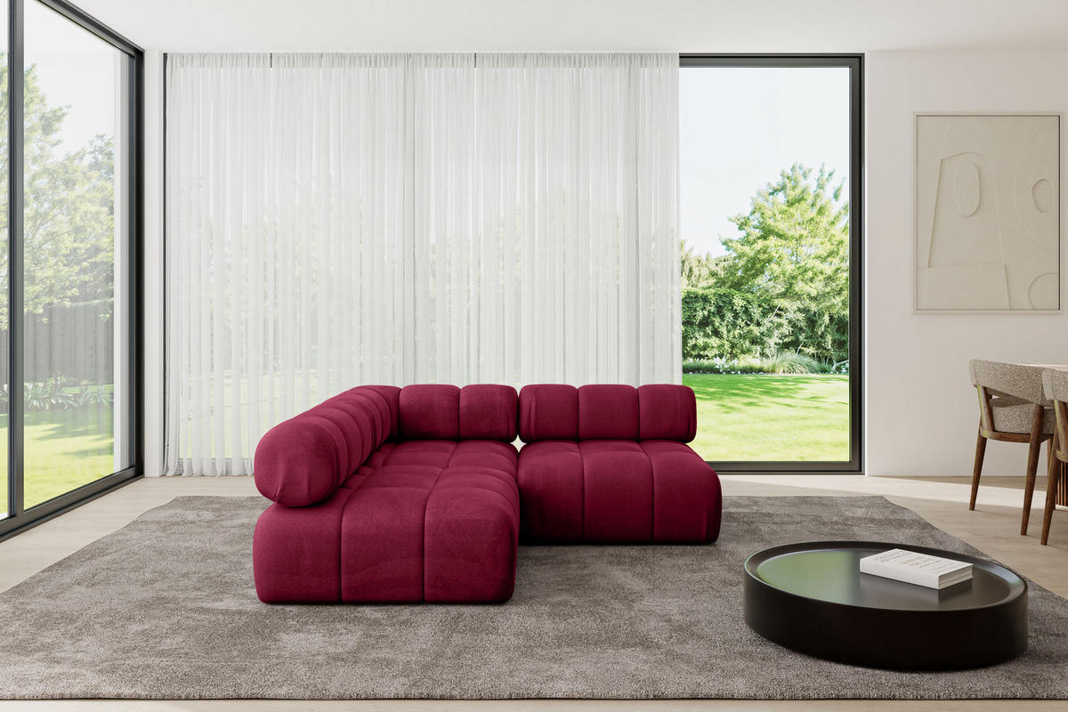 ECKSOFA modulares Sofa Samaro-L1 - 190x190x70 cm Bordeauxrot Velours - Bordeaux, Holzwerkstoff/Textil (190/190cm) - ALTDECOR