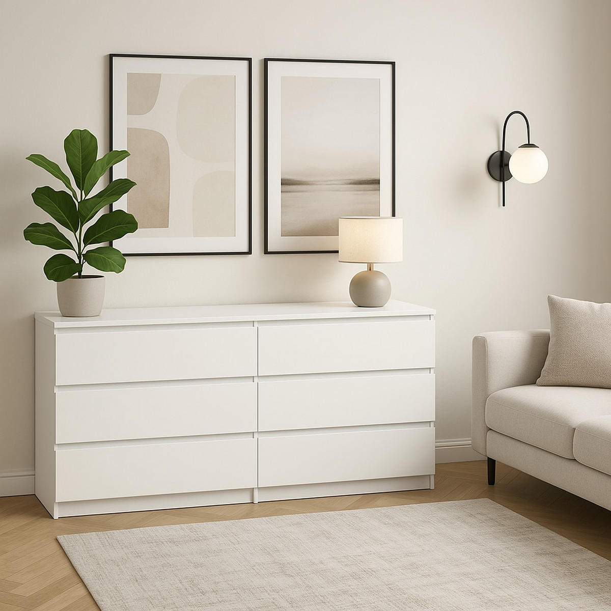 KOMMODE bella6 140 Weiss mat - Weiß, Holzwerkstoff (140/76/35cm) - roe furniture