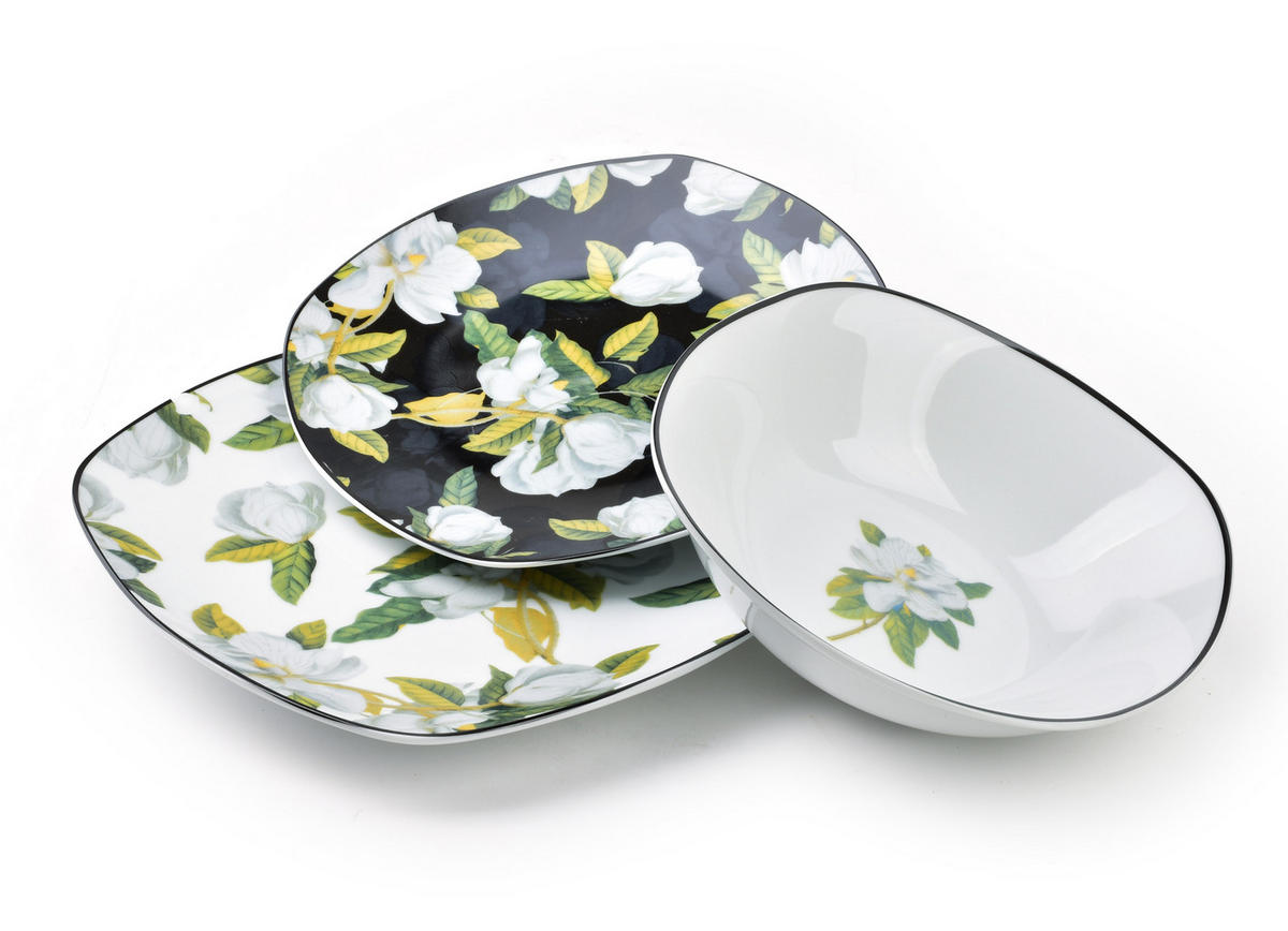 TELLERSET Magnolia Schwarz 30/20/24.5 cm Keramik - Schwarz, Keramik (20/24.5/30cm) - Mondex