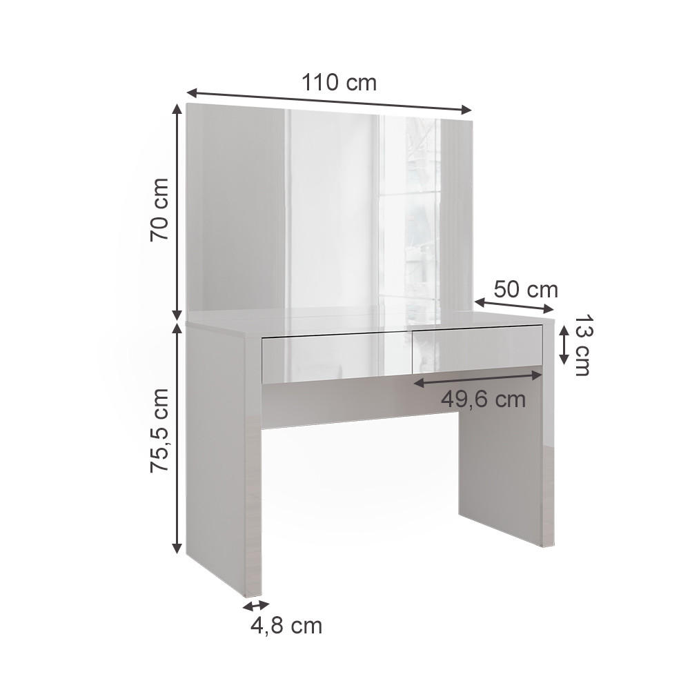 SCHMINKTISCH Annabelle Weiß Hochglanz/Weiß 110 cm mit Spiegel - Weiß Hochglanz/Weiß, Holzwerkstoff (110/75.5/50cm) - Vicco