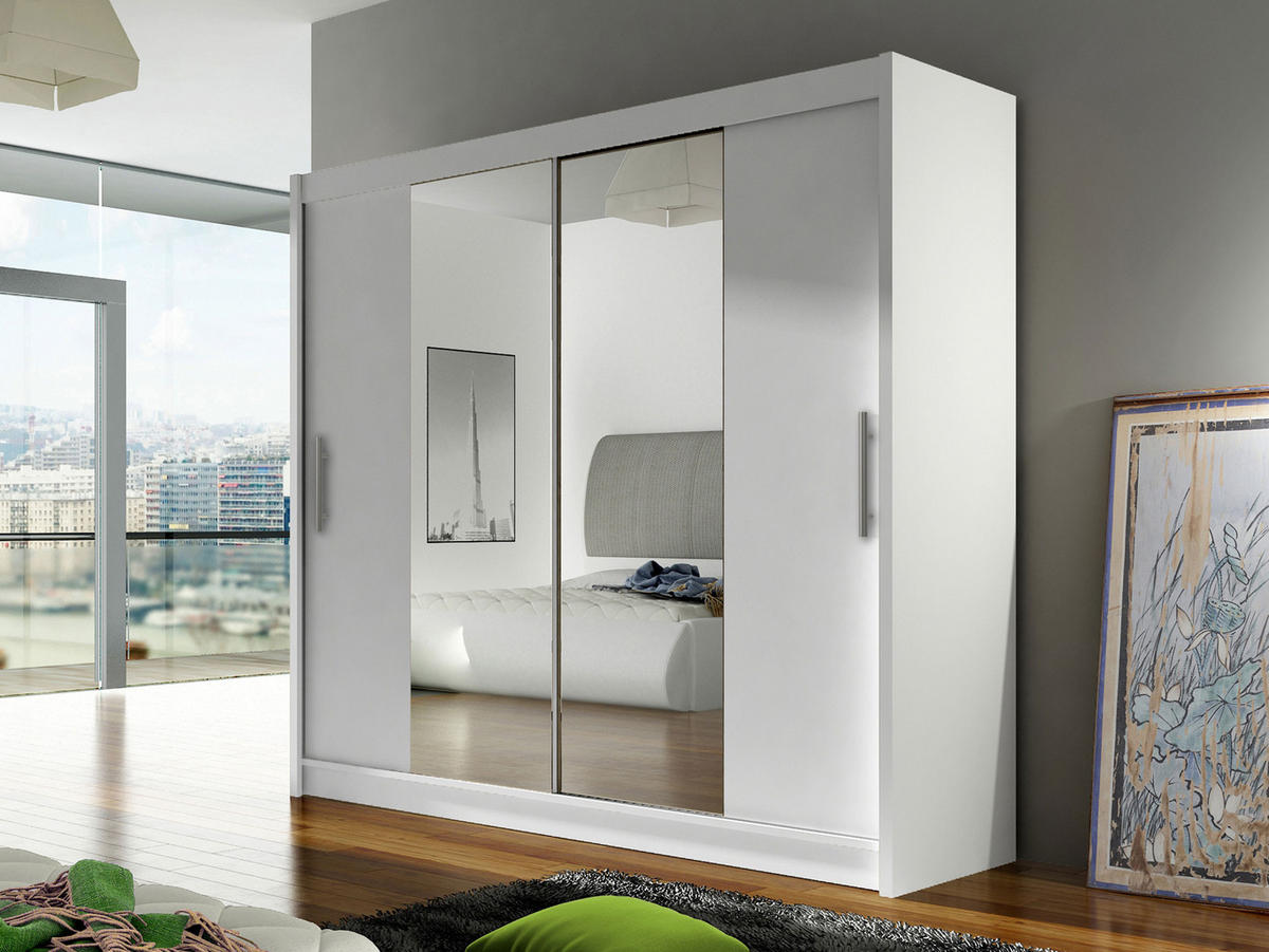 KLEIDERSCHRANK London II - Silberfarben/Weiß, Holzwerkstoff/Kunststoff (180/215/58cm) - MIRJAN24