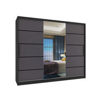 SCHWEBETÜRENSCHRANK Verona MBP, Schwarz/Grau Matt, 232 cm, mit Spiegel - Grau, Holz (232/216/60cm) - B BELINI GROUP