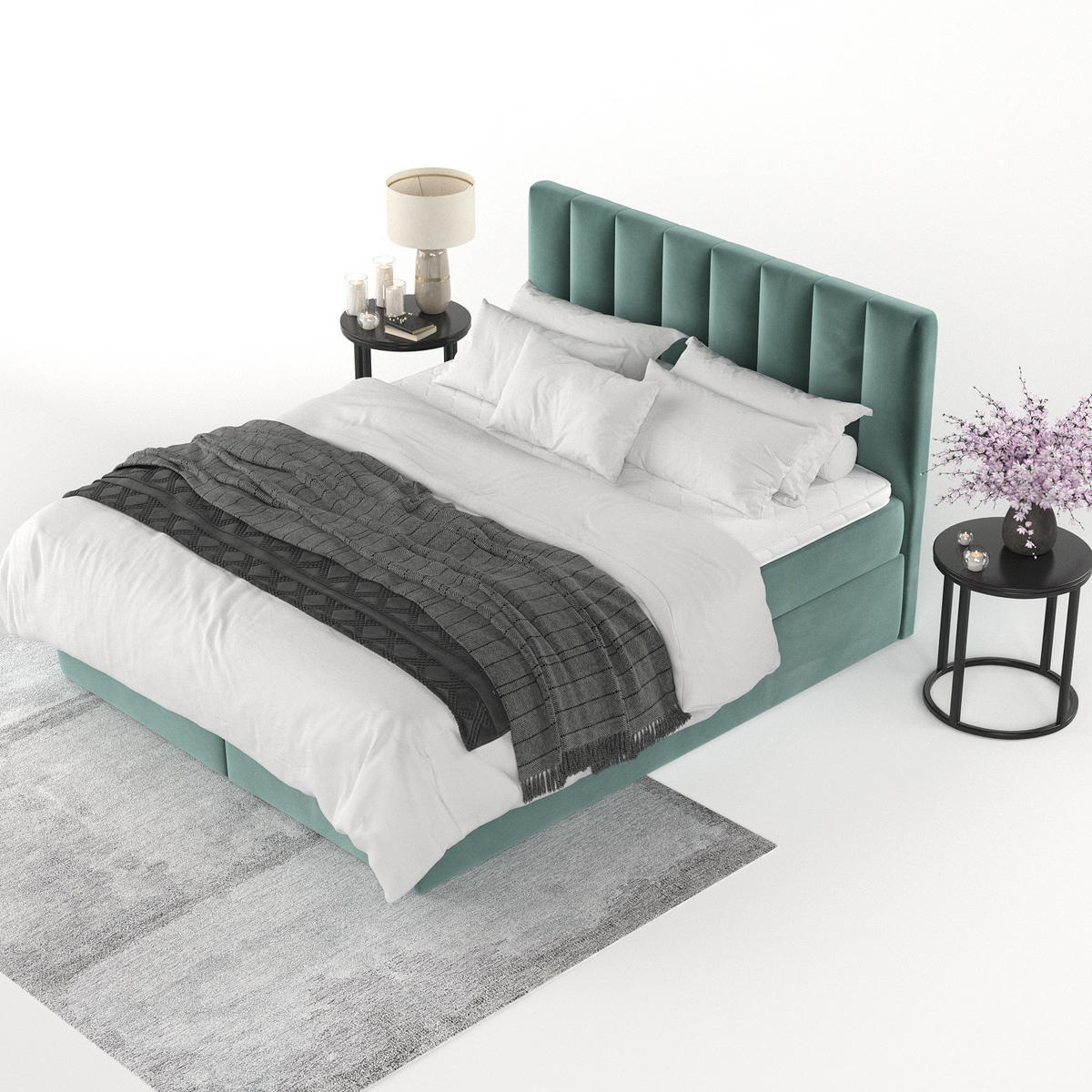 BOXBETT Lusso 200/200 cm Türkis im Kronos Stoff - Türkis/Schwarz, Holz/Holzwerkstoff (200/200cm) - AltaBeds