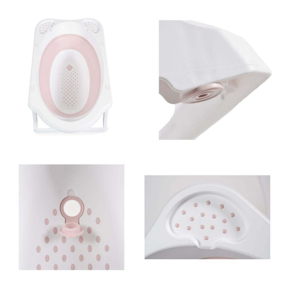 BABYBADEWANNE Set Hawai 4-teilig rosa faltbar, Wasserablauf, Ablagefächer, Netz, ab Geburt, rutschfeste Füße - Rosa, Kunststoff (48/80cm) - Cangaroo