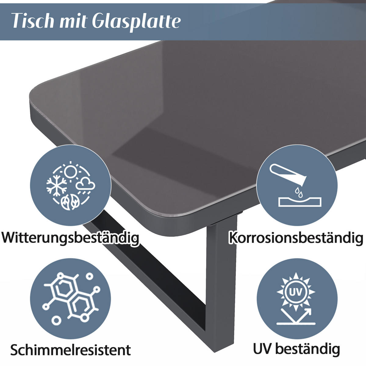 GARTENMÖBEL-SET 240/183/83 cm grau aus Stahl und Polyester für bis zu 6 Personen - Grau, Metall - OKWISH