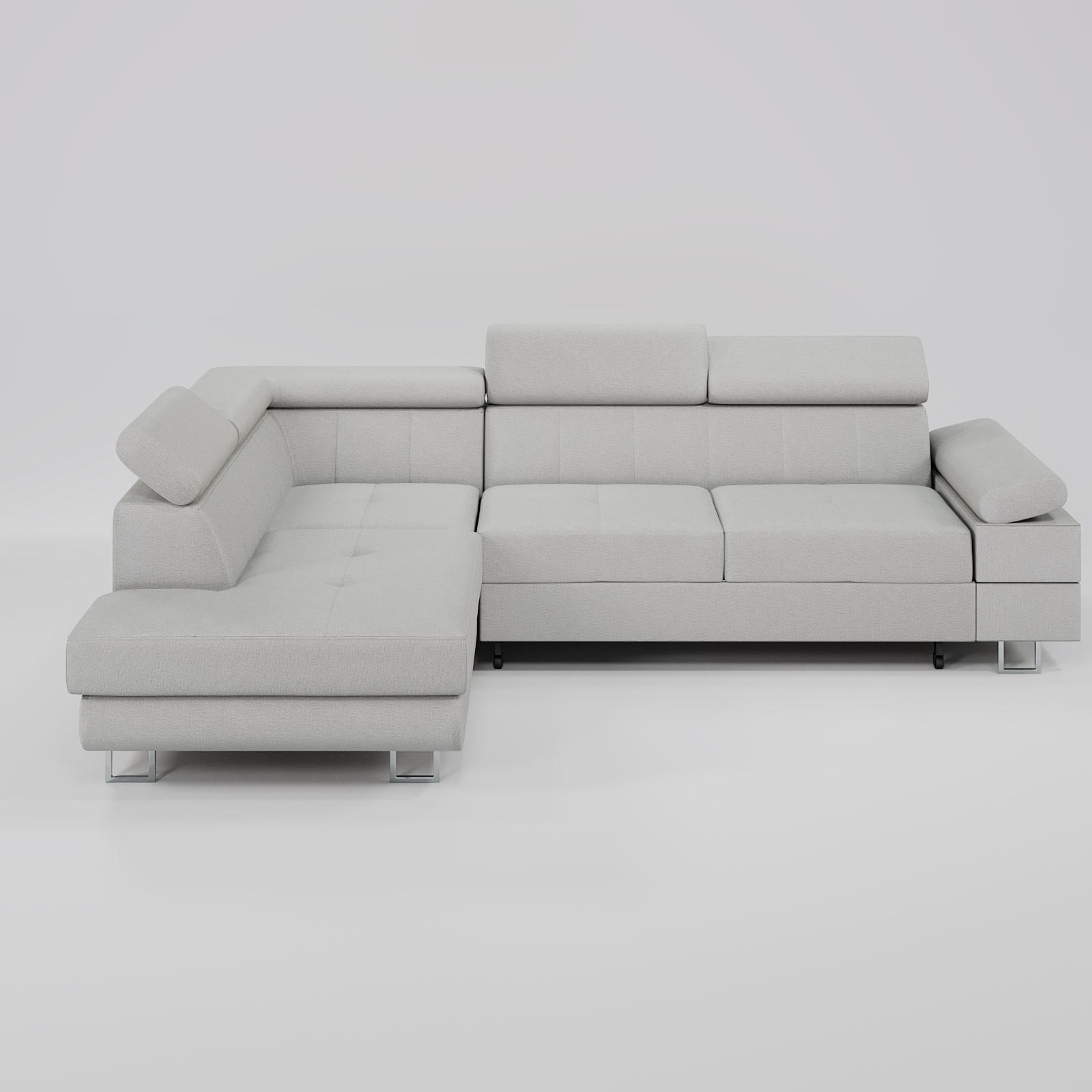 ECKSOFA CAROLINE Links Hellgrau Velours-Stoff mit Schlaffunktion und Bettkasten - Chromfarben/Hellgrau, Textil (253/190cm) - Barchello