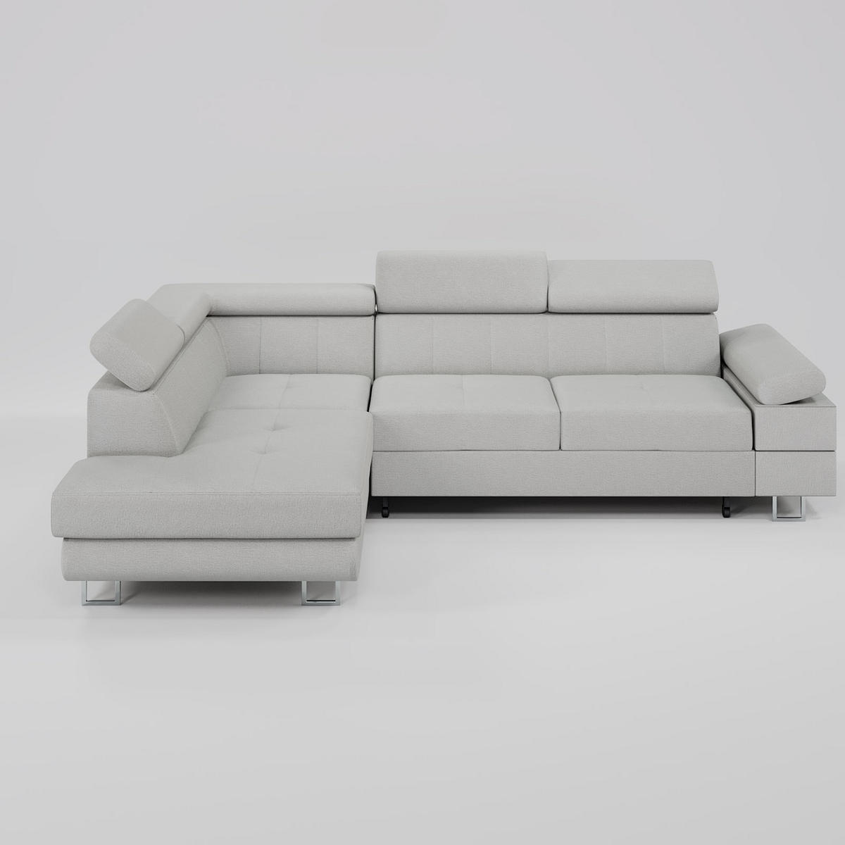 ECKSOFA CAROLINE Links Hellgrau Velours-Stoff mit Schlaffunktion und Bettkasten - Chromfarben/Hellgrau, Textil (253/190cm) - Barchello