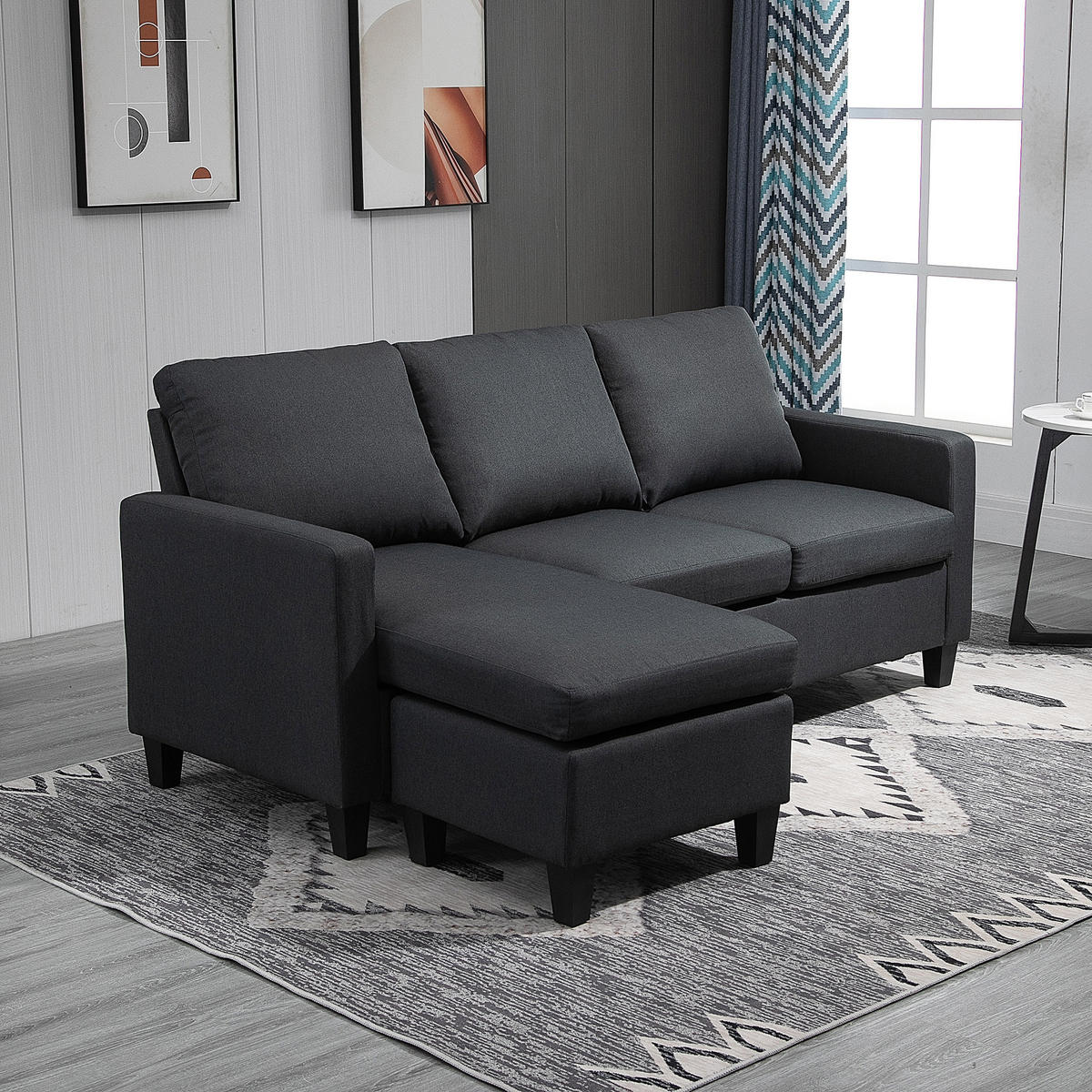 ECKSOFA L-Form Couchgarnitur mit wendbarer Chaiselongue Leinen - Dunkelgrau/Schwarz, Kunststoff/Textil (139/197cm) - HOMCOM