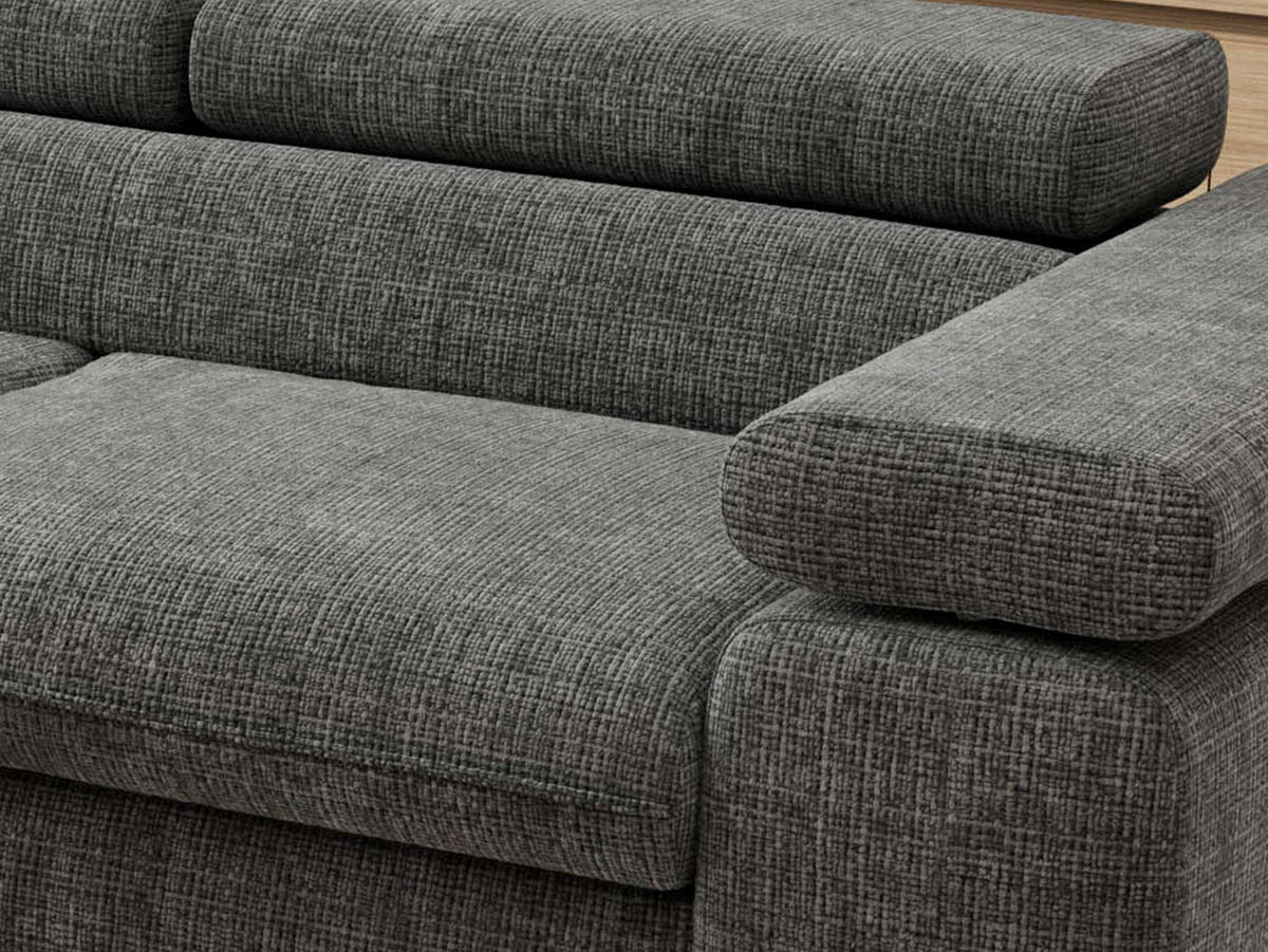 ECKSOFA PABLO L Grau Schenille grob gewebt - Links Seite - Schwarz/Grau, Textil/Metall (208/273cm) - MKS