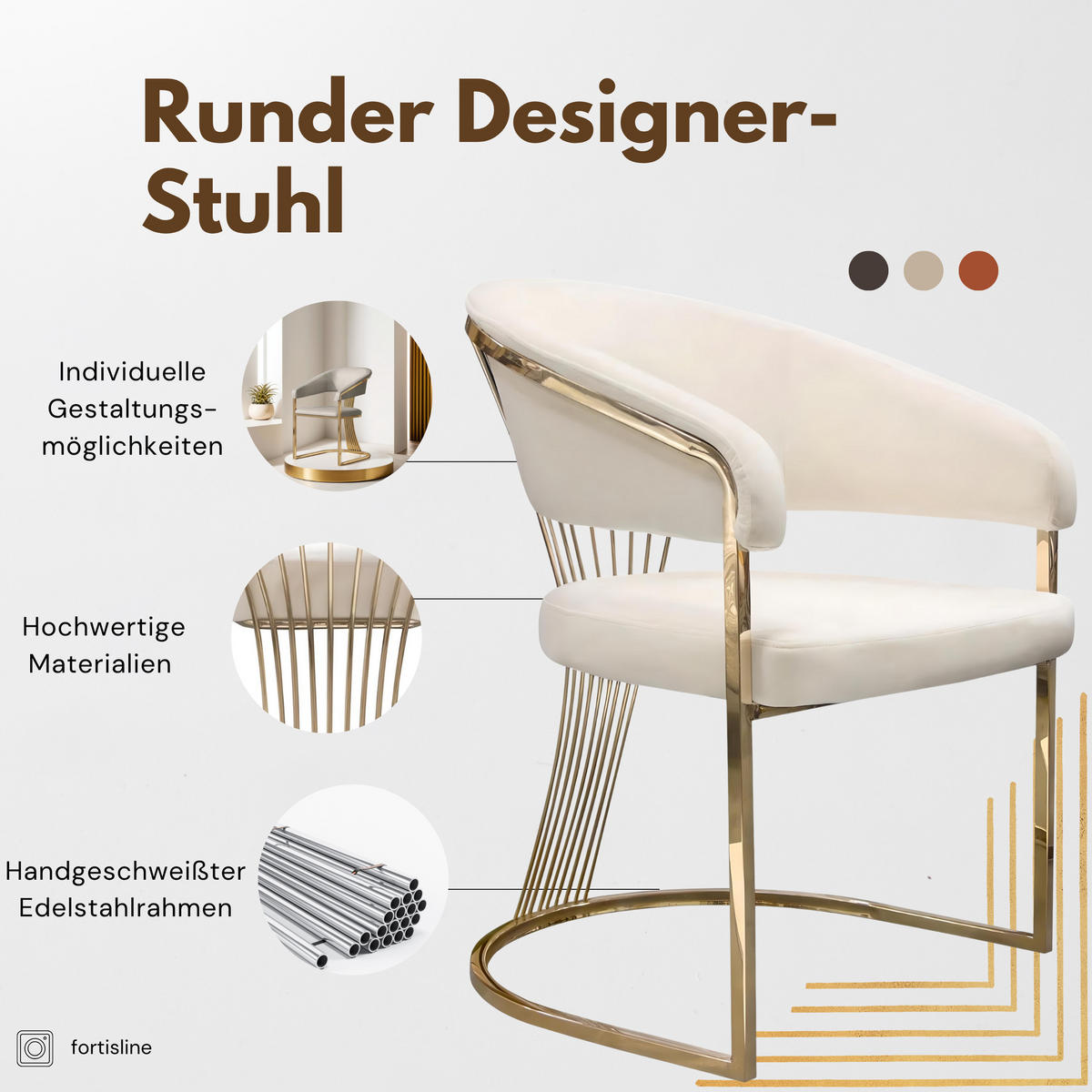GLAM Elegance Design-Stuhl – Zeitlose Raffinesse in Gold - Goldfarben, Textil/Metall (63/86/61cm) - Fortisline