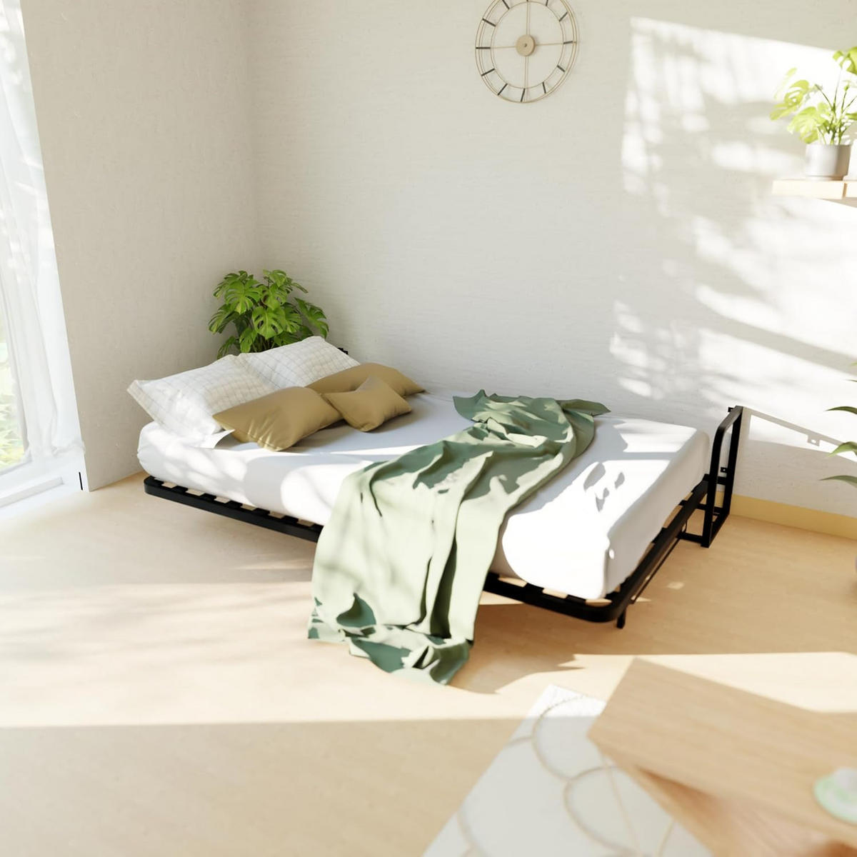 WANDBETT Murphy Classik 190x76 Horizontal, mit Gasdruckfeder-Mechanismus - Graphitfarben/Schwarz, Metall (190/76cm) - WallBedKing