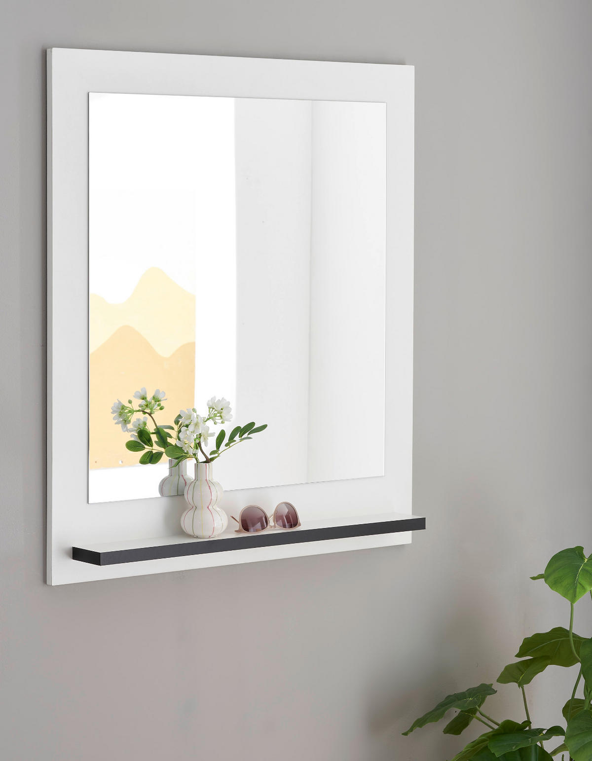 WANDSPIEGEL weiß 79 x 89 cm, Garderobenspiegel mit Ablage - Weiß Hochglanz, Glas/Holzwerkstoff (79/89/10cm) - Furn.Design