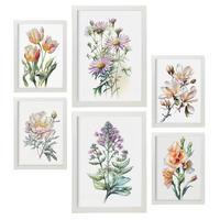 POSTER Set Mit 6 Blumensträuße Vollfarbige Natur Und Botanikdrucke Mit Blumenmotiven Auf Reinweißen Hintergründen A3 & A4 Weißer Rahmen - Weiß, Papier (29/3cm) - Nacnic