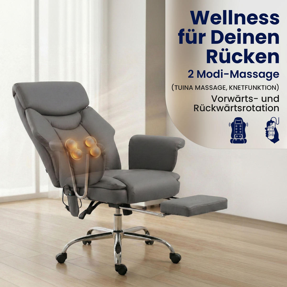CHEFSESSEL Echtleder Grau - Chromfarben/Grau, Leder/Metall (78/114/66cm) - CLP