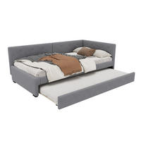 TAGESBETT aus Samt 90x200 cm Grau mit ausziehbarem Rollbett und Lattenrost, platzsparendes Design - Grau, Textil (90/200cm) - Modfu