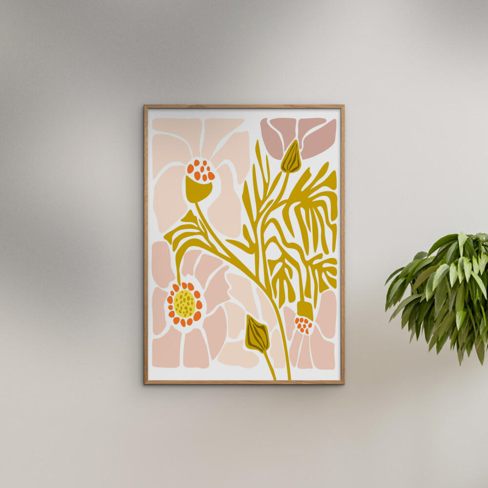 POSTER mit Rahmen Affordable Art Prints x Annick - Soft Pink Flower - Pink/Eichefarben, Holz/Papier (50/70cm) - Poster&Frame