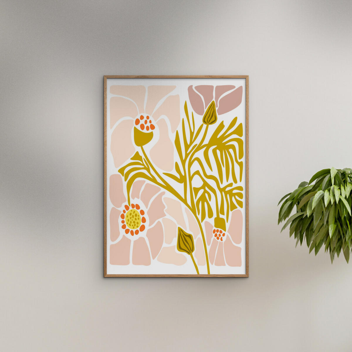 POSTER mit Rahmen Affordable Art Prints x Annick - Soft Pink Flower - Pink/Eichefarben, Holz/Papier (50/70cm) - Poster&Frame