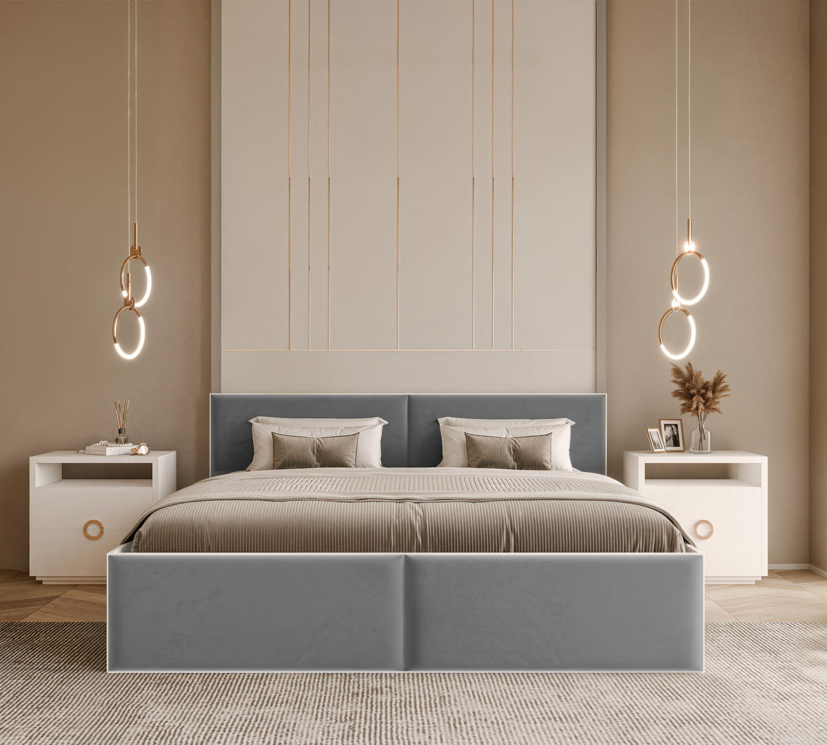 POLSTERBETT ATHERIS 120/200 cm Bettkasten, ohne Matratze, Grau - Grau, Holz/Holzwerkstoff (120/200cm) - Idohome