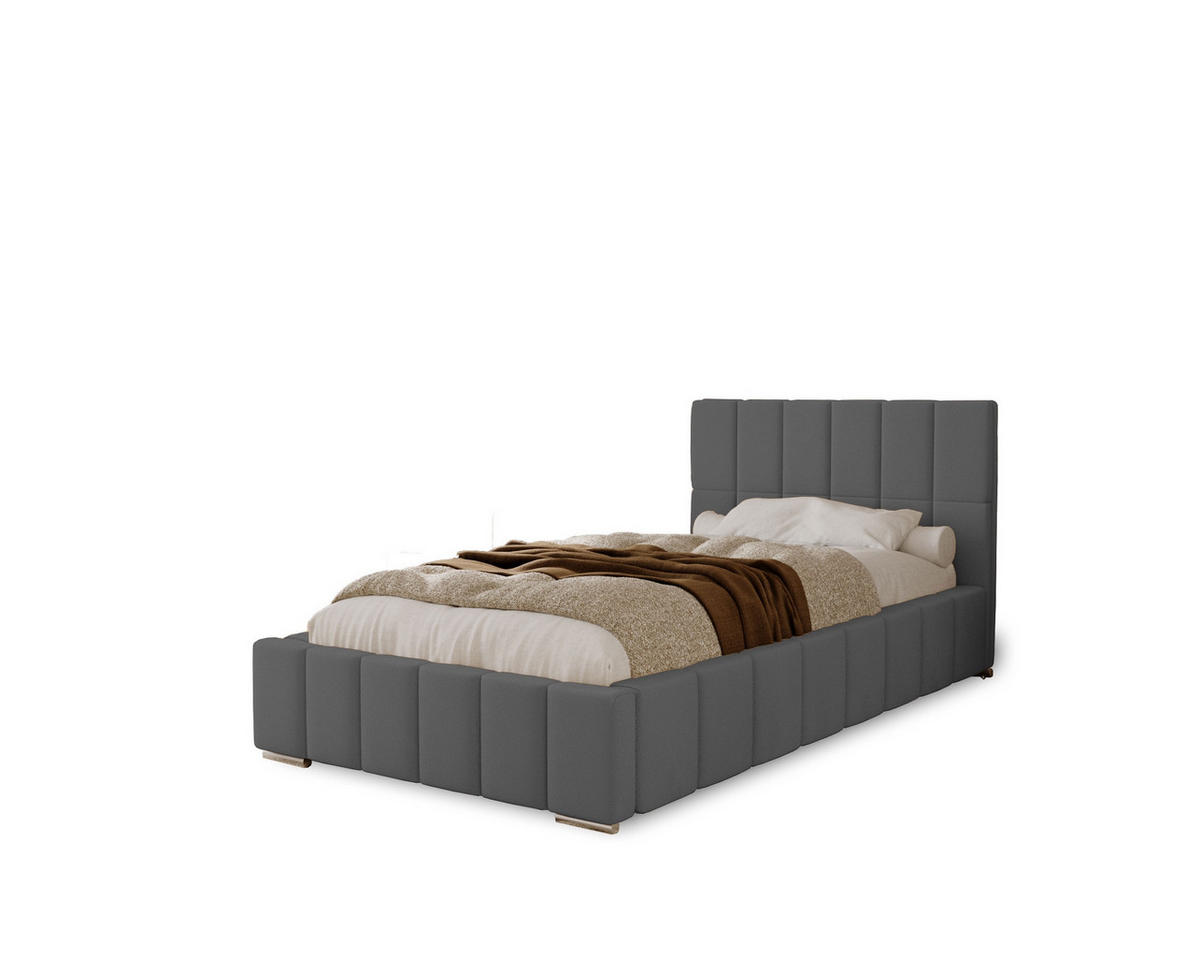 POLSTERBETT Alma 90x200 cm, Einzelbett mit Bettkasten und Lattenrost aus Holz, Velourstoff: Dunkelgrau - Dunkelgrau, Holz/Kunststoff (90/200cm) - Marpur
