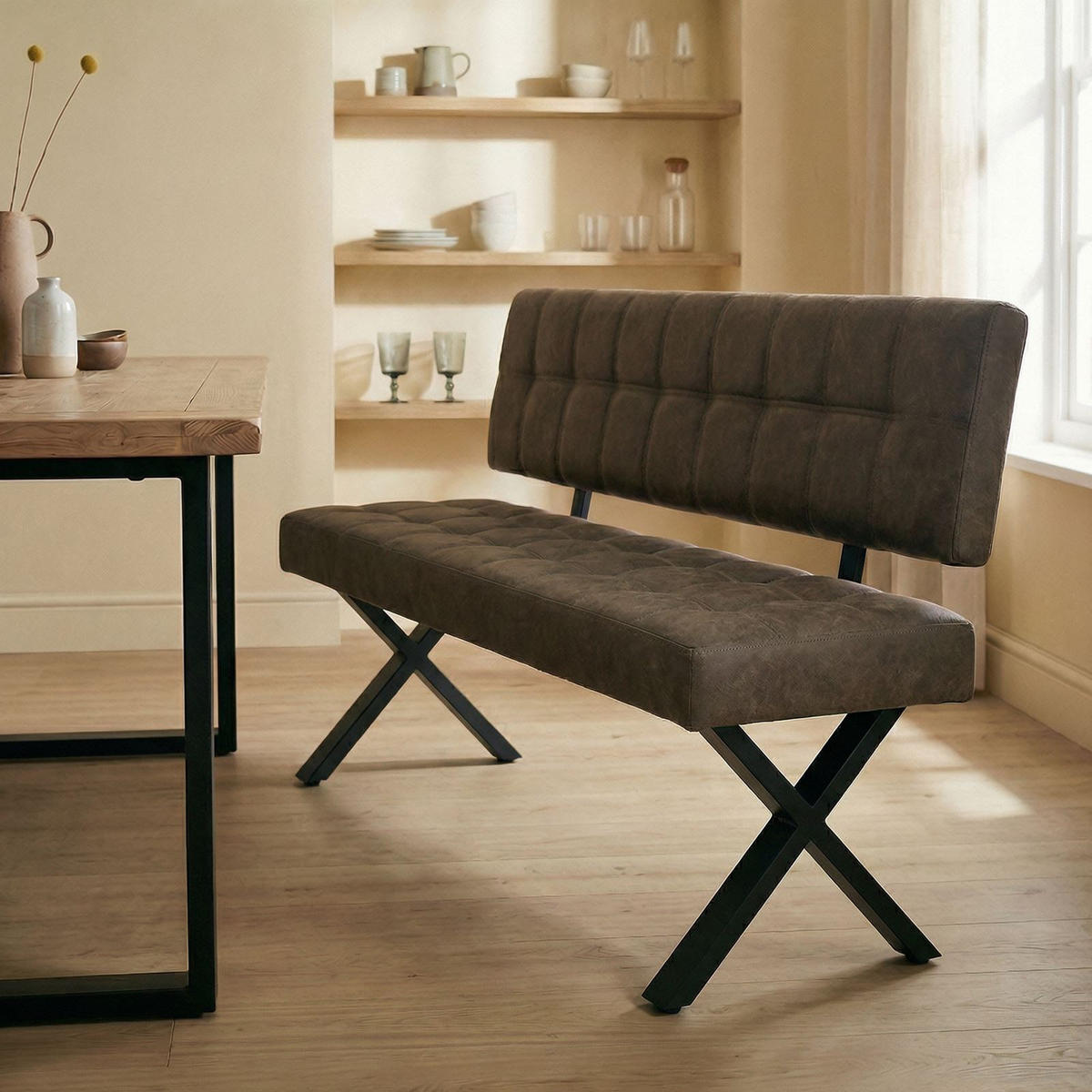 ESSZIMMERBANK KAROSI dunkelbraun - Dunkelbraun, Kunststoff/Metall (140/88/60cm) - IDIMEX