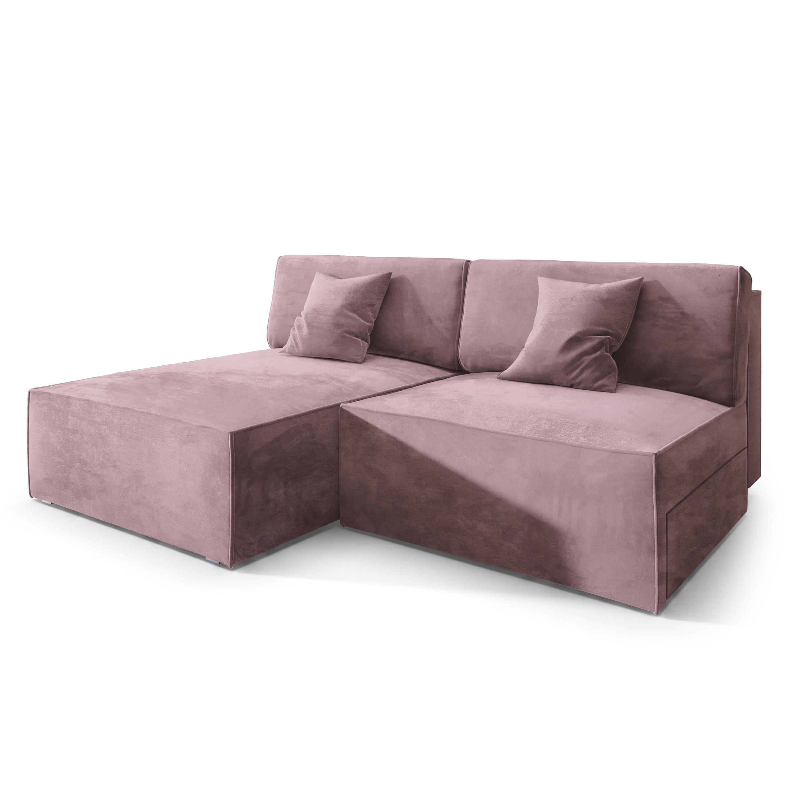 ECKSOFA FIORO M Lila Velours-Stoff mit Schlaffunktion - Lila/Grau, Holz/Kunststoff (204/148cm) - MASSENO