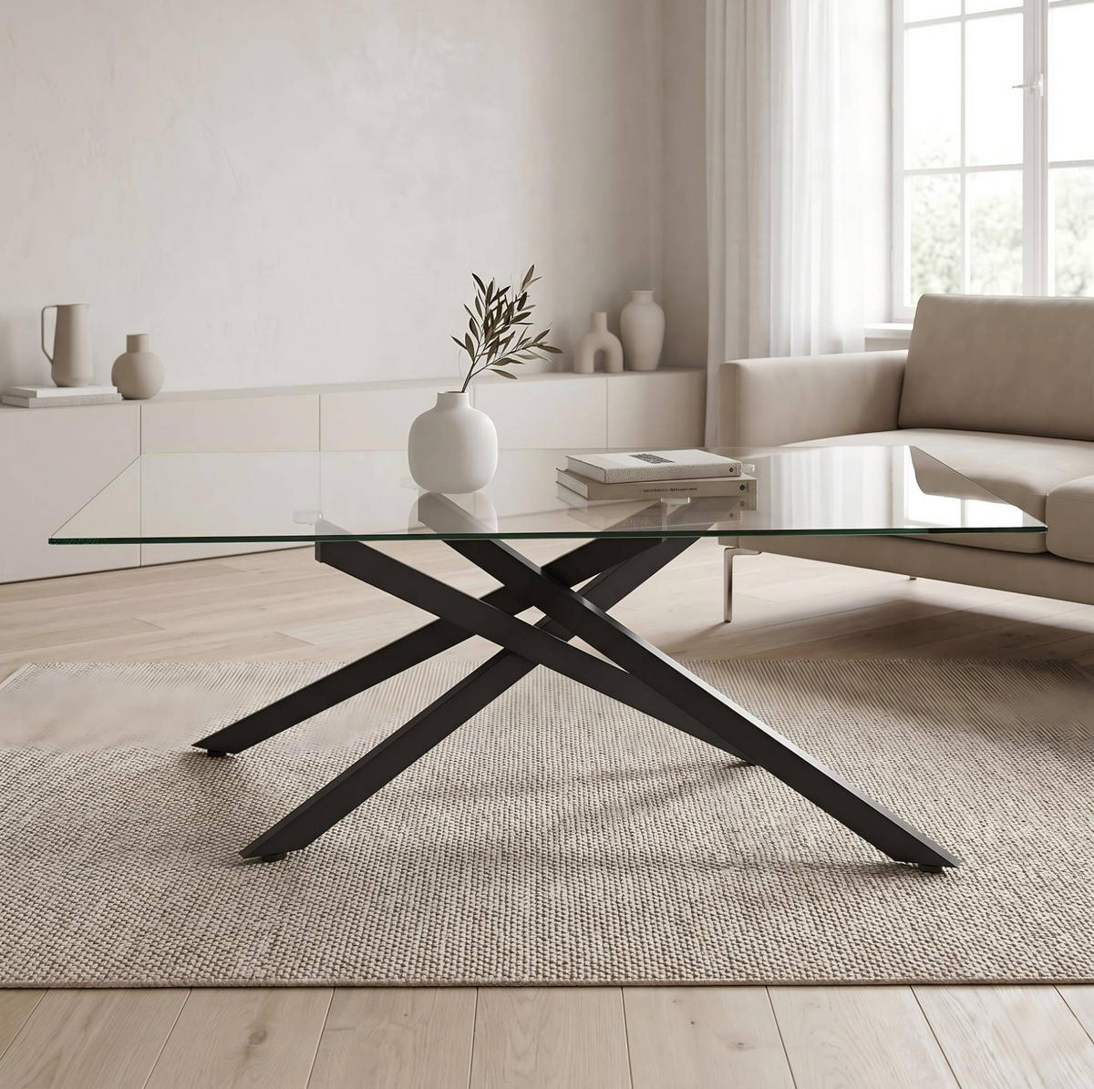 COUCHTISCH aus Sicherheitsglas 100x60x46 cm und Metall Schwarz - Schwarz, Glas (100/60/46cm) - IVMEU