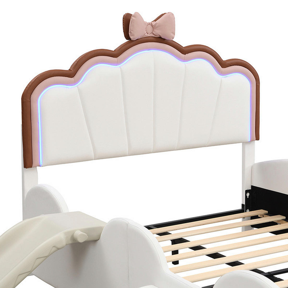 HAUSBETT 140/200 cm Rosa/Weiß aus PU und MDF mit Rutsche und Leiter - Rosa, Kunststoff (140/200cm) - OKMYHOME