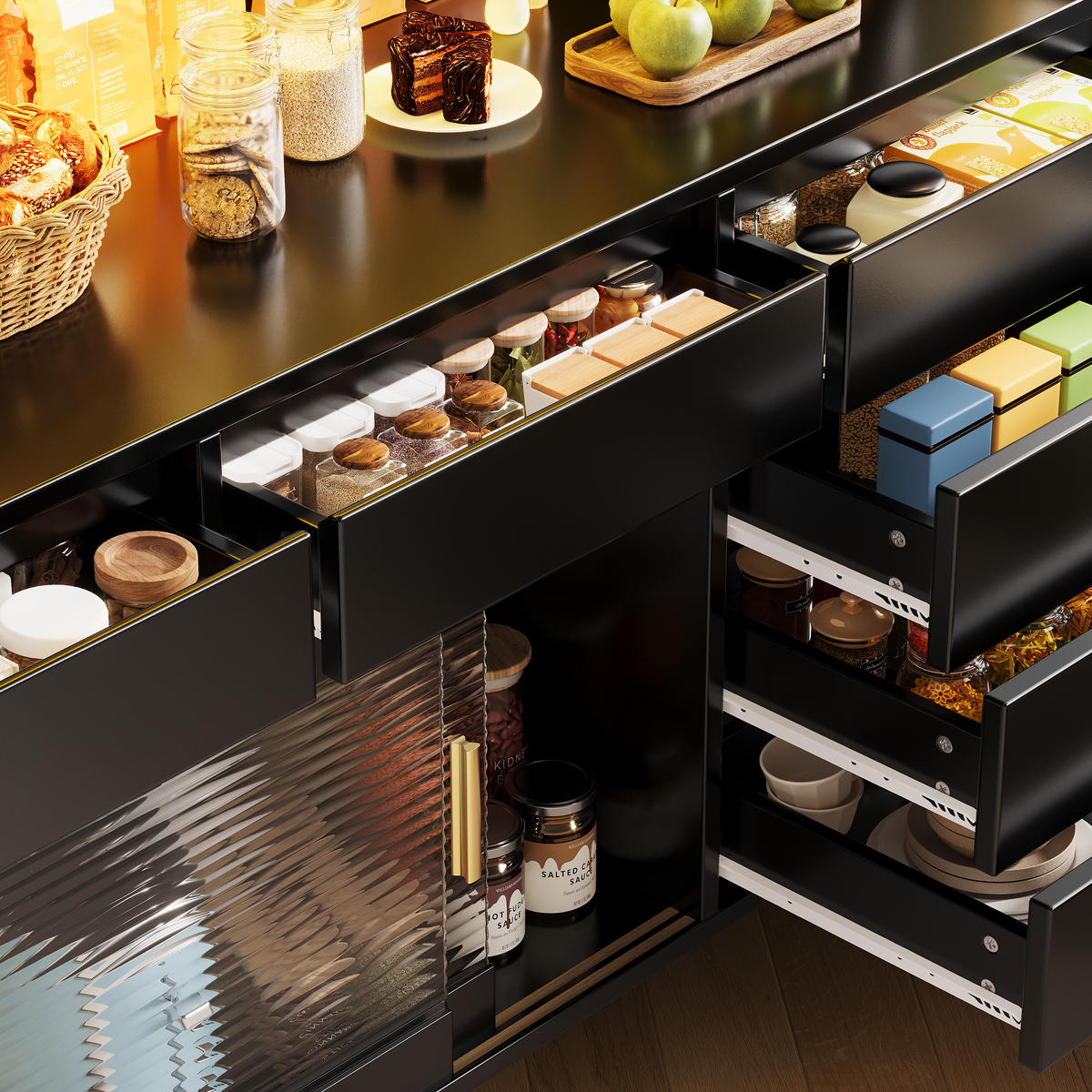 HOCHSCHRANK LED App 145x39x171Cm Lochwand Schwarz - Schwarz, Glas (145/171/39cm) - FLIEKS