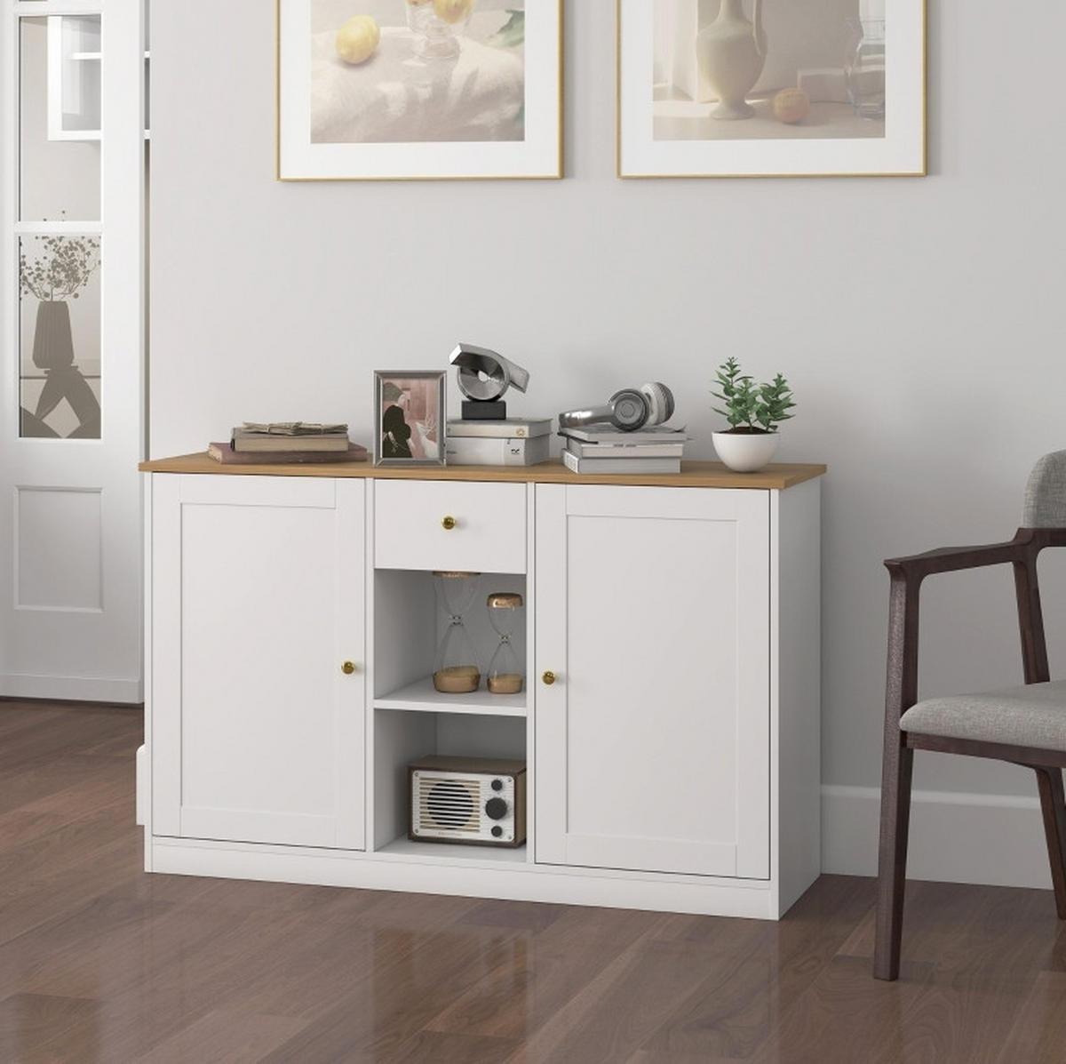SIDEBOARD 120/35/75,2 cm Weiß aus Holz mit Schublade und Türen - Weiß, Holz (35/75.2/120cm) - OKWISH
