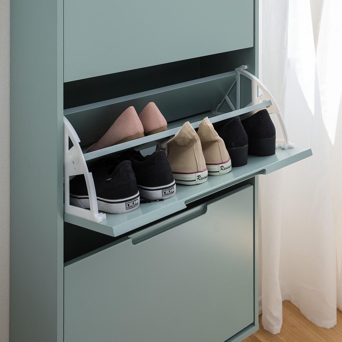 SCHUHKIPPER - Eichefarben/Mintgrün, Holzwerkstoff (63/130/24cm) - home24