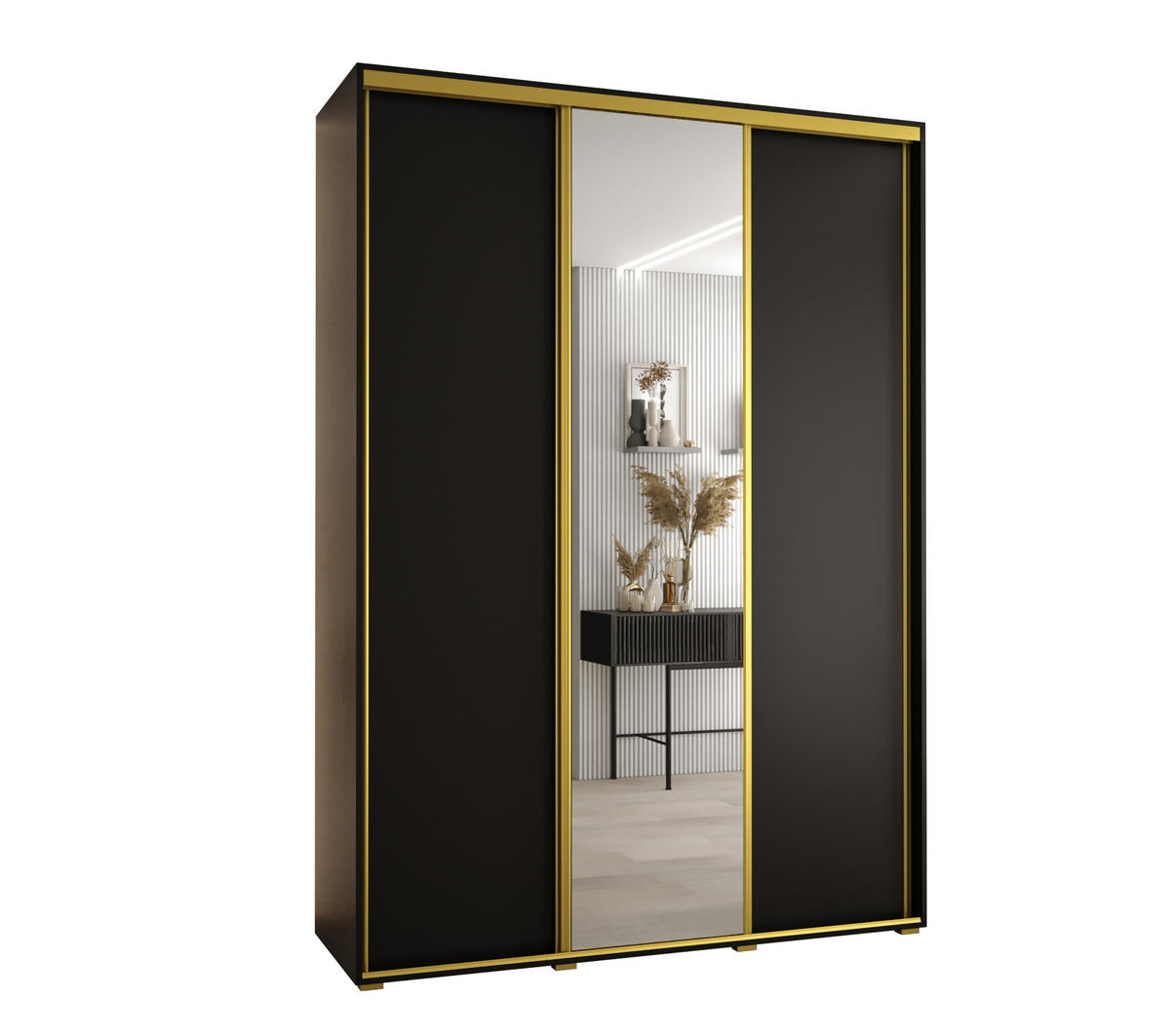 SCHWEBETÜRENSCHRANK 235,2/170/60 3-türig - Goldfarben/Schwarz, Holz/Metall (170/235/60cm) - Abiks Möbel