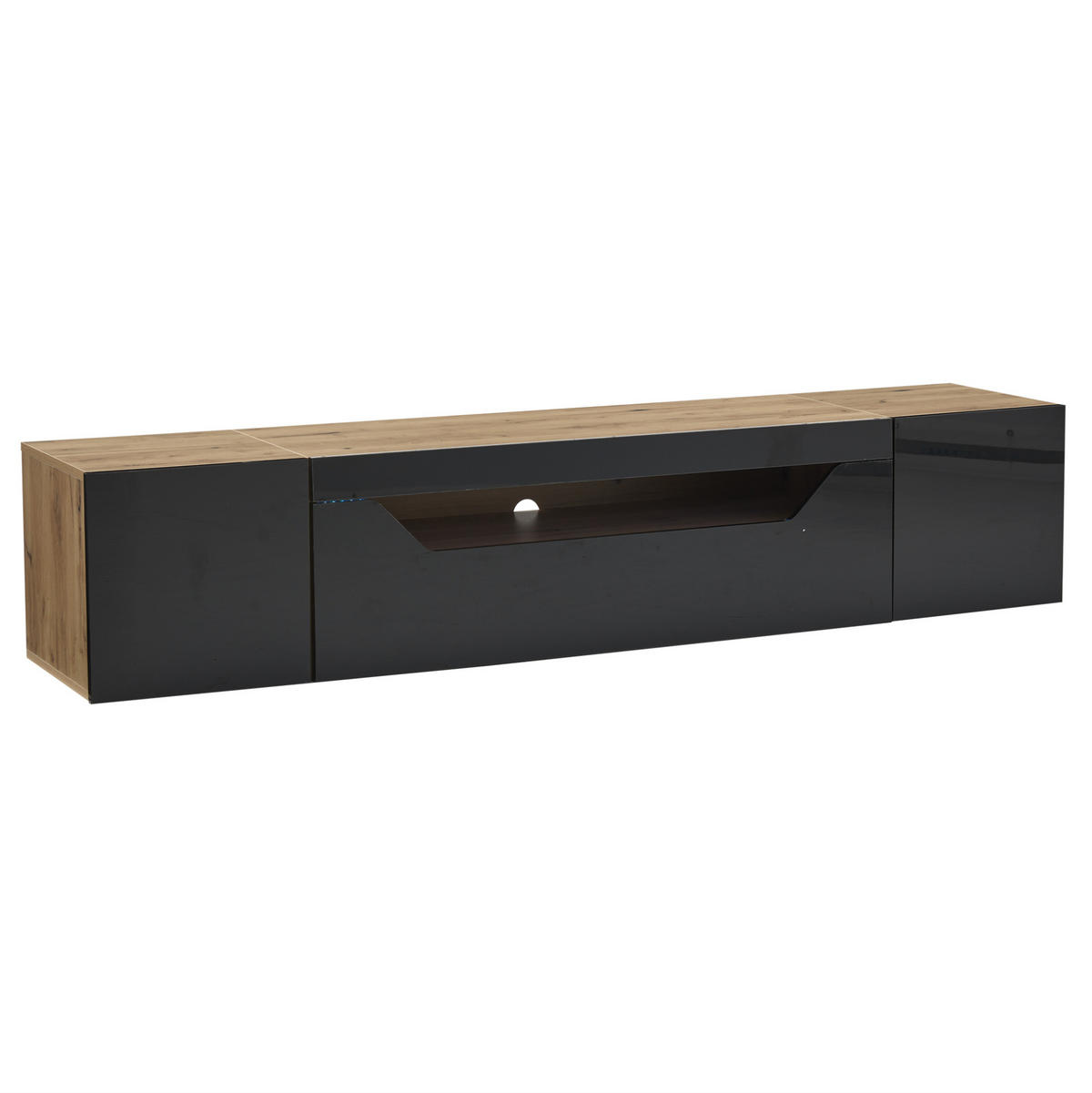 TV-ELEMENT wandmontiert 180 x 37 x 36 cm Schwarz/Natur mit LED - Schwarz, Holzwerkstoff (37/36/180cm) - Beauniv