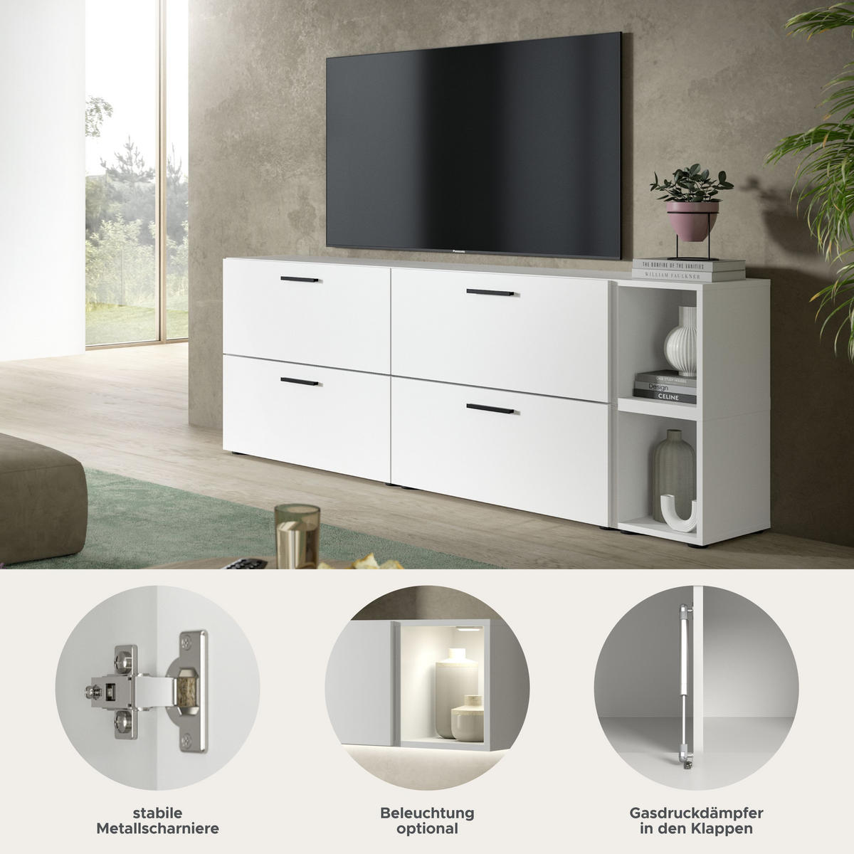 WOHNWAND The One weiß 176/34/67 cm - Weiß, Holzwerkstoff (176/67/34cm) - Xonox