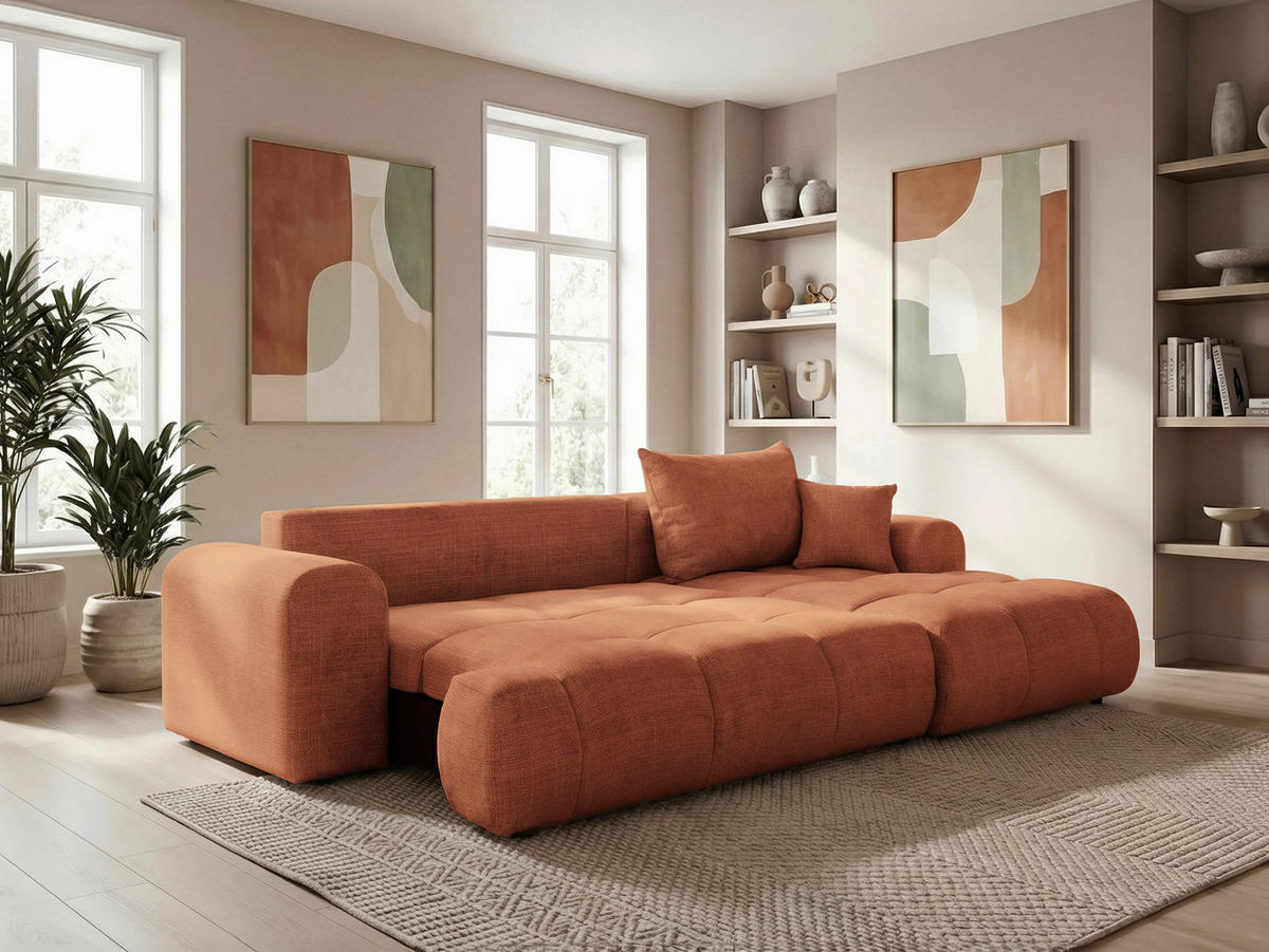 ECKSOFA MILANO mit Schlaffunktion und Bettkasten Orange - Orange, Holzwerkstoff/Kunststoff (250/90cm) - Idohome