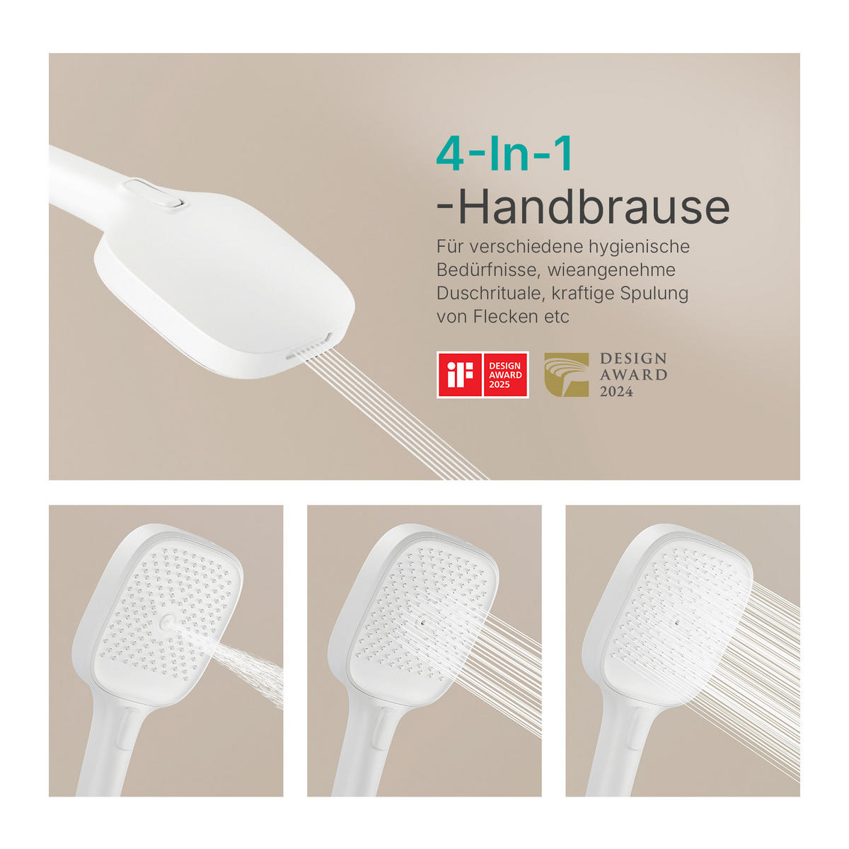 ÜBERKOPFBRAUSESET mit Thermostat Einstellbarer Durchfluss 4-Strahl Mattweiß - Weiß, Metall (40.2/105/57.3cm) - EMKE