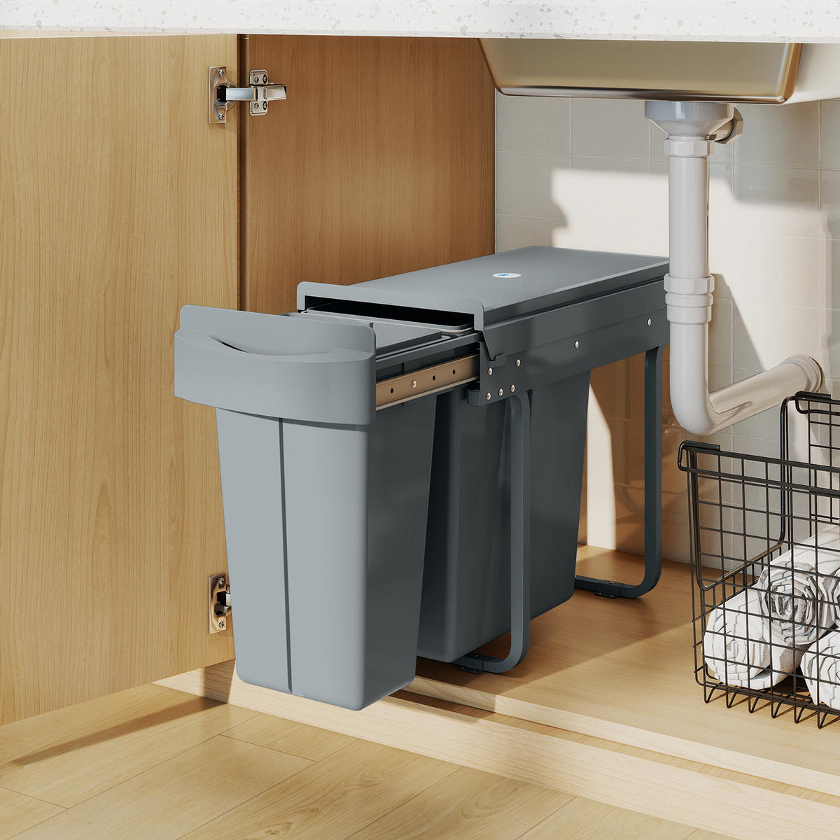 MÜLLEIMER DE-08917 20 L + 10 L, Soft-Close, Grau - Grau, Kunststoff (26/40.8/52cm) - ComfortXL