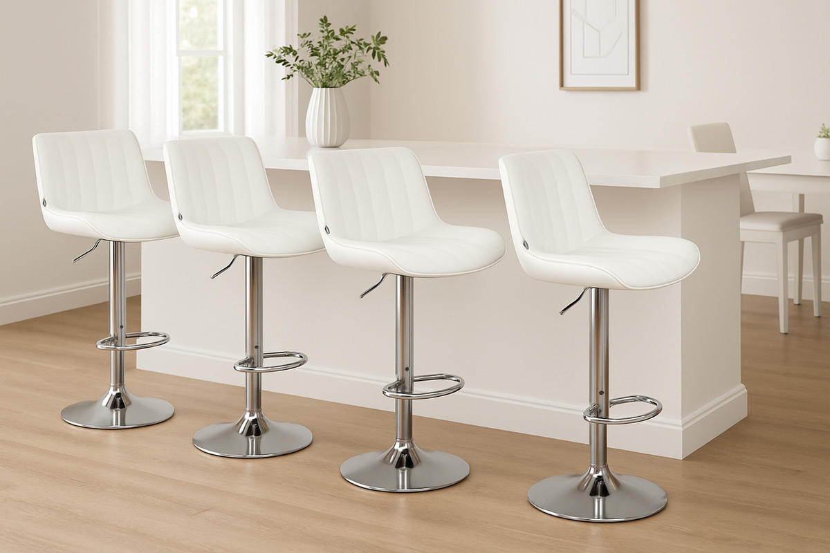 BARHOCKER Lento Gestell Metall in Chromoptik Kunstleder Weiß - Chromfarben/Weiß, Kunststoff/Metall (50/108/50cm) - TPFLiving
