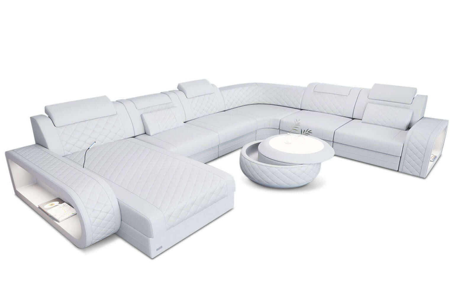 WOHNLANDSCHAFT Sofa Berlin Weiß Kunstleder - Weiß, Textil (362/80/264cm)