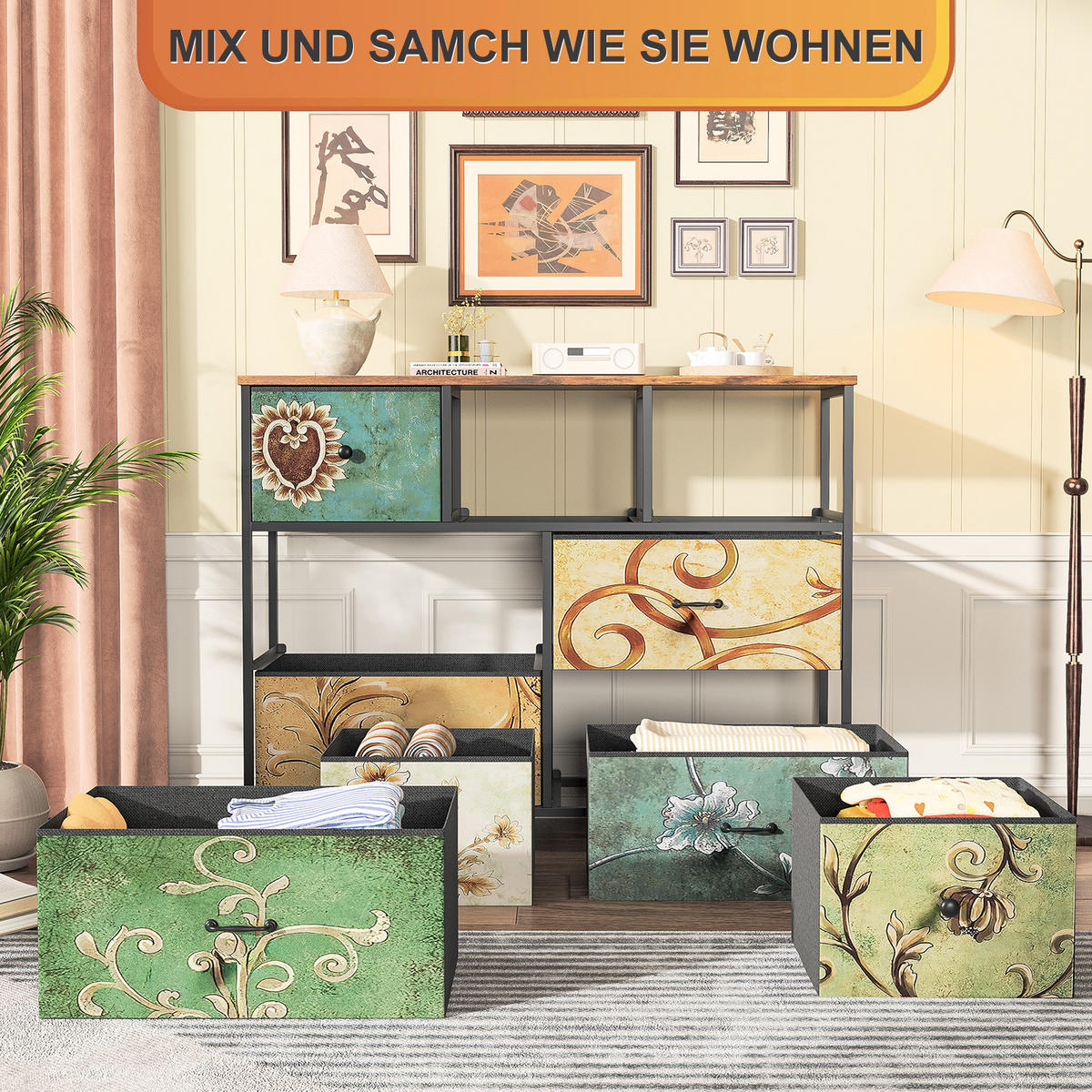 SCHUBLADENSCHRANK mit 8 Stoffschubladen 78x30x100 cm - Multicolor, Holz/Textil (30/78/100cm) - PARAFTA HOME