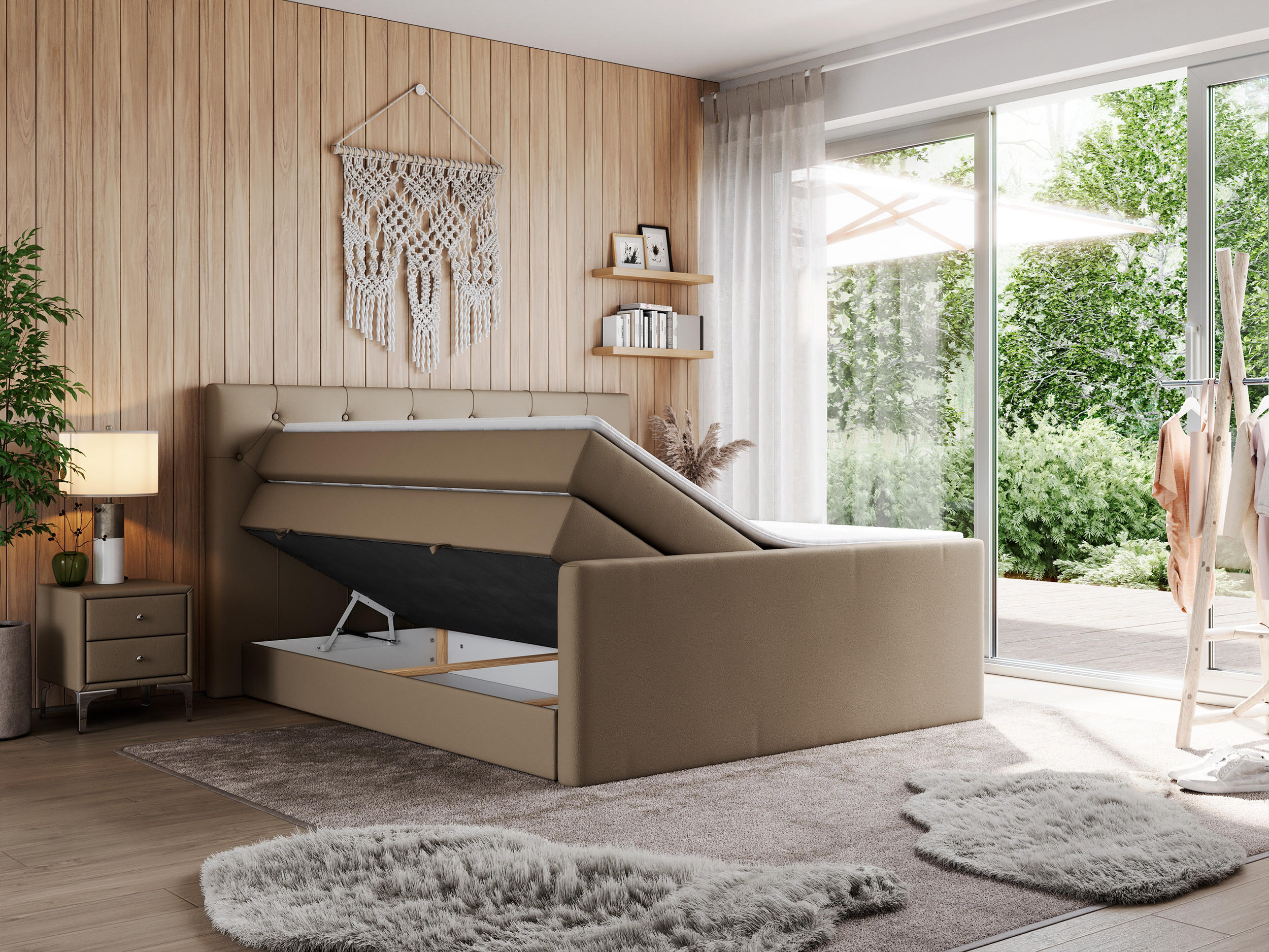 Thumbnail - MKS Boxspringbett, Braun, Textil, 2-Sitzer, H4, Rechteckig, 200x200 cm, Schlafzimmer, Betten, Boxspringbetten