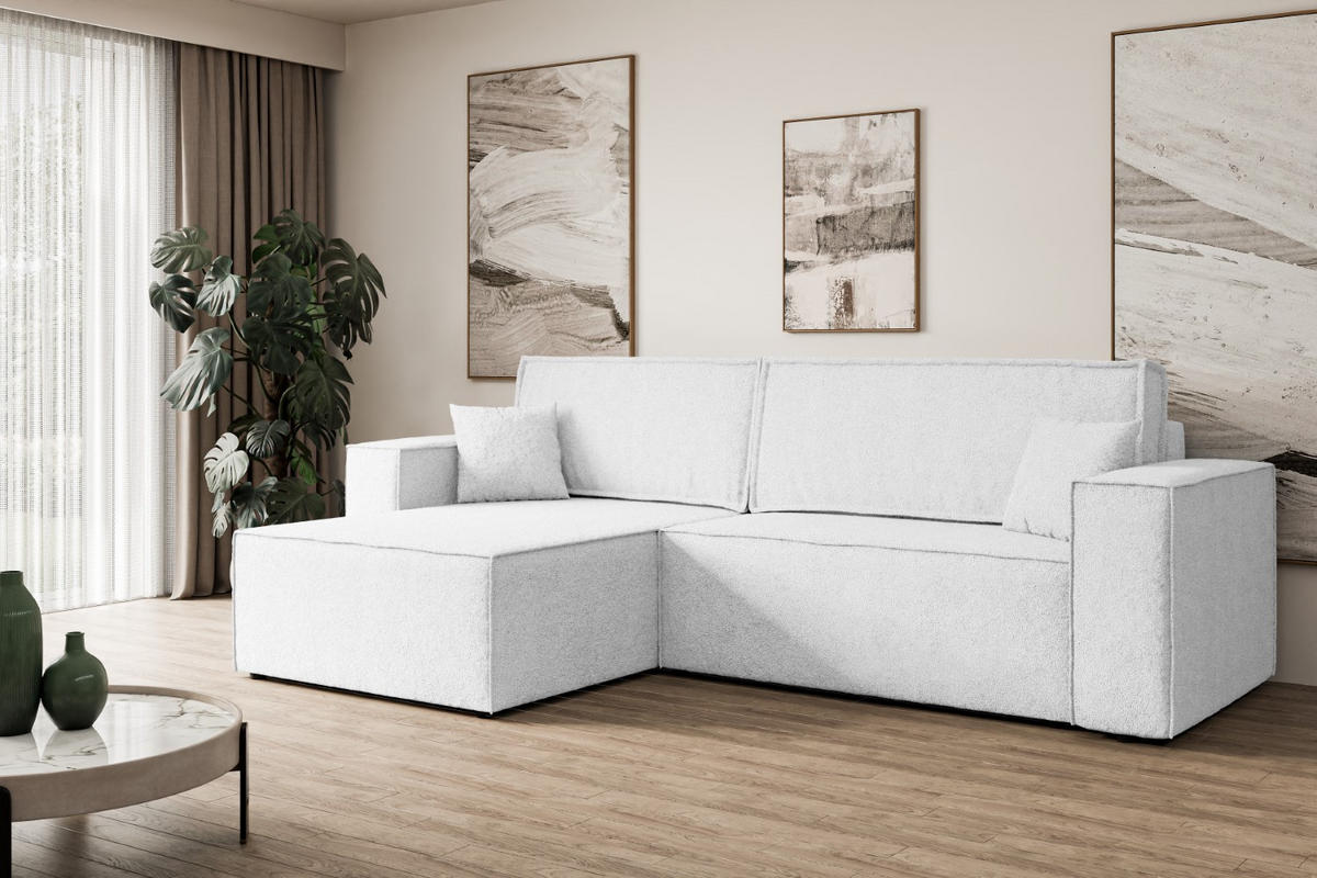 ECKSOFA mit Schlaffunktion und Bettkasten CELTIC-XL - 277x143x83 cm Weiß Bouclé - Schwarz/Weiß, Holzwerkstoff/Kunststoff (277/143cm) - ALTDECOR