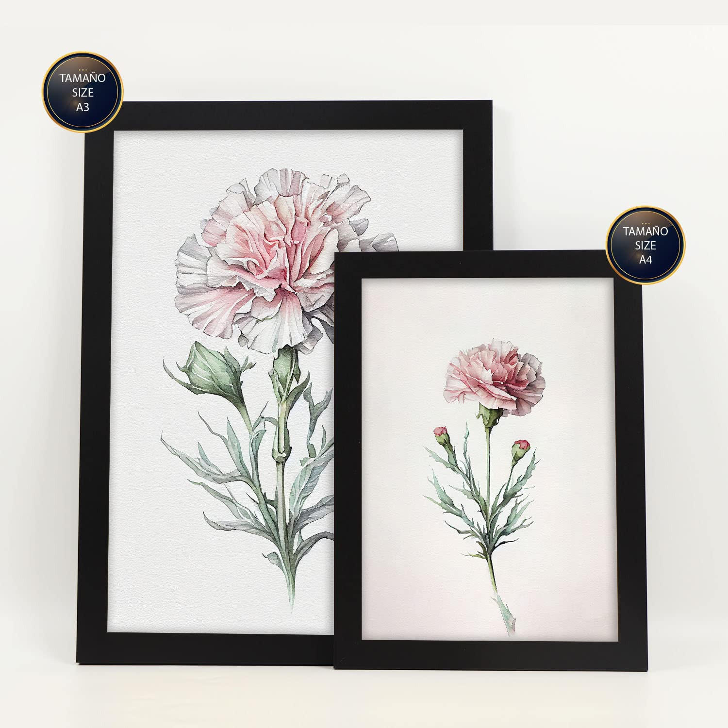 POSTER Set Mit 6 Hellrosa Blumen Vollfarbige Natur Und Botanikdrucke Mit Blumenmotiven Auf Reinweißen Hintergründen A3 & A4 Schwarzer Rahmen - Schwarz, Papier (29/3cm) - Nacnic