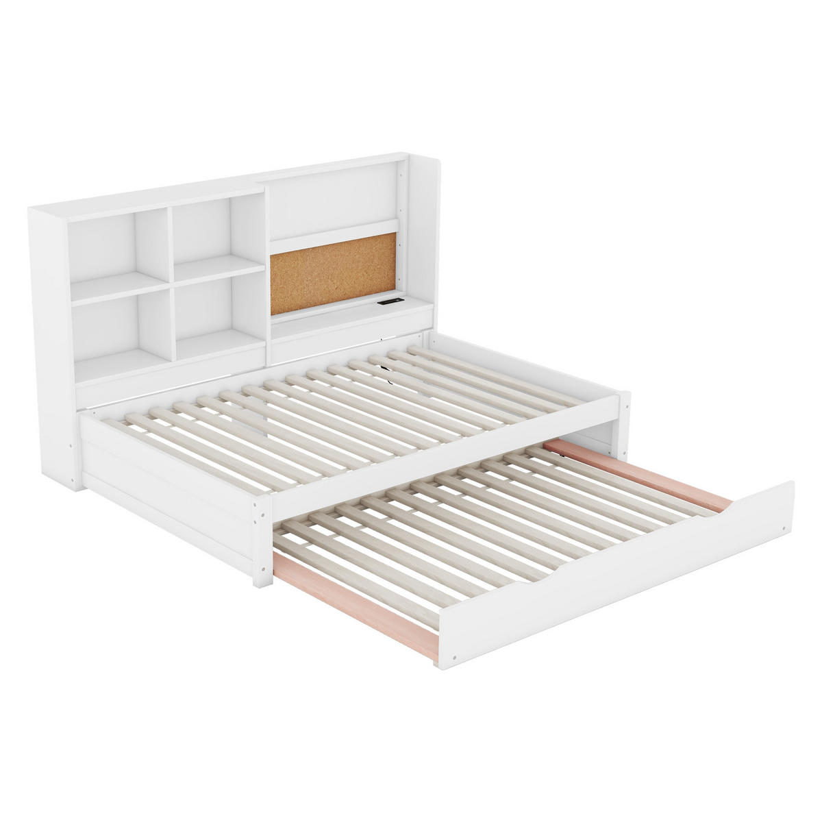 MULTIFUNKTIONSBETT 90/200 cm mit ausziehbarem Bett und USB-Ladeanschluss in Weiß - Weiß, Holzwerkstoff (90/200cm) - OKWISH