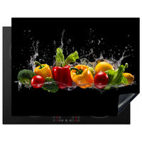 HERABDECKPLATTE - Paprika - Wasser - Gemüse - Schwarz - 80x55 - Multicolor, Kunststoff (80/55/0.2cm) - MuchoWow