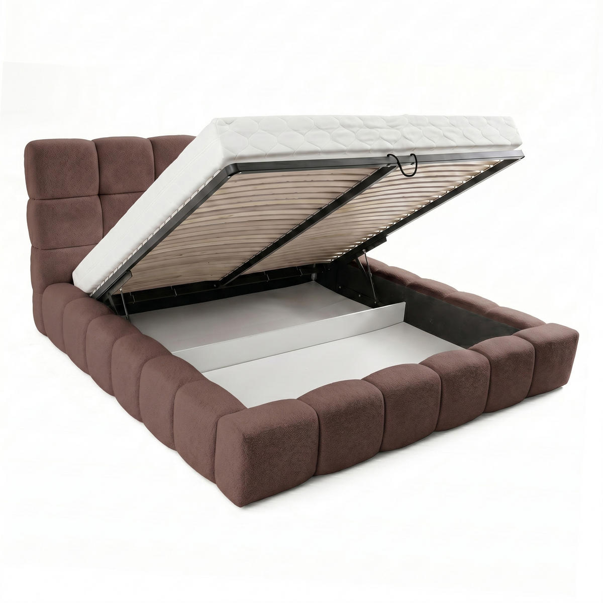 POLSTERBETT AMITY MAXI 160x200 cm in Terrakotta, gepolstertes Kopfteil, Lattenrost, Bettkasten, Bouclé-Stoff - Terracotta/Naturfarben, Holz/Textil (160/200cm) - Muffo