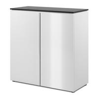 KOMMODE weiß Glanz, grau 89 cm, Sideboard 2-türig - Chromfarben/Silberfarben, Holzwerkstoff/Kunststoff (88.5/92/40cm) - Furn.Design